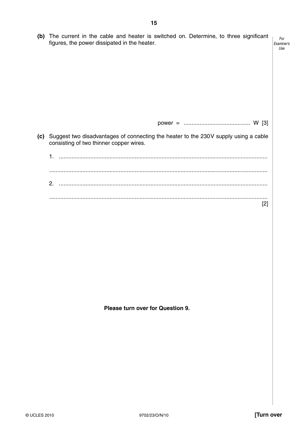 Cambridge A Level Physics 9702 2010 Oct/Nov Paper 2 · Variant 3 question paper, page 15 of 16