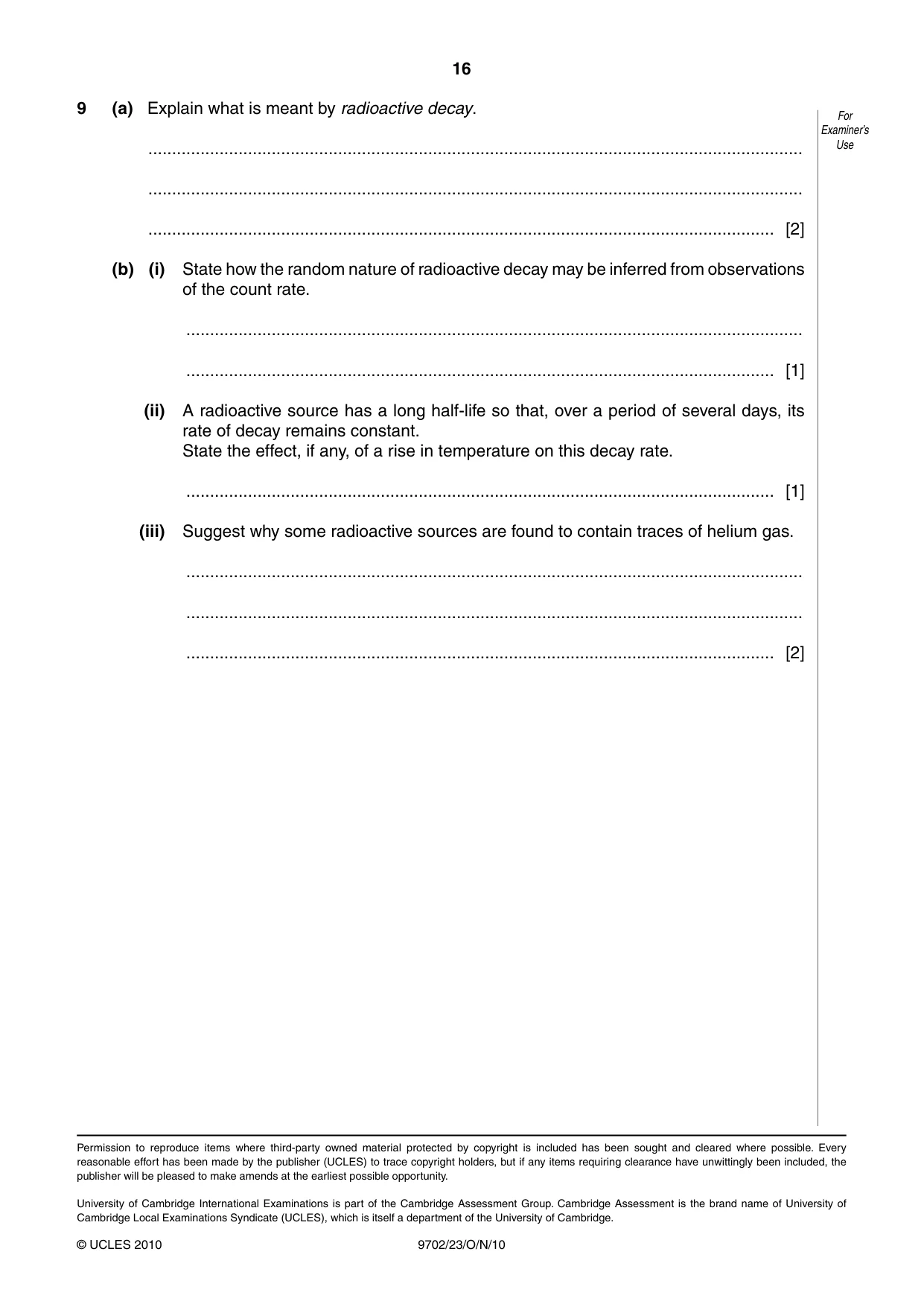 Cambridge A Level Physics 9702 2010 Oct/Nov Paper 2 · Variant 3 question paper, page 16 of 16