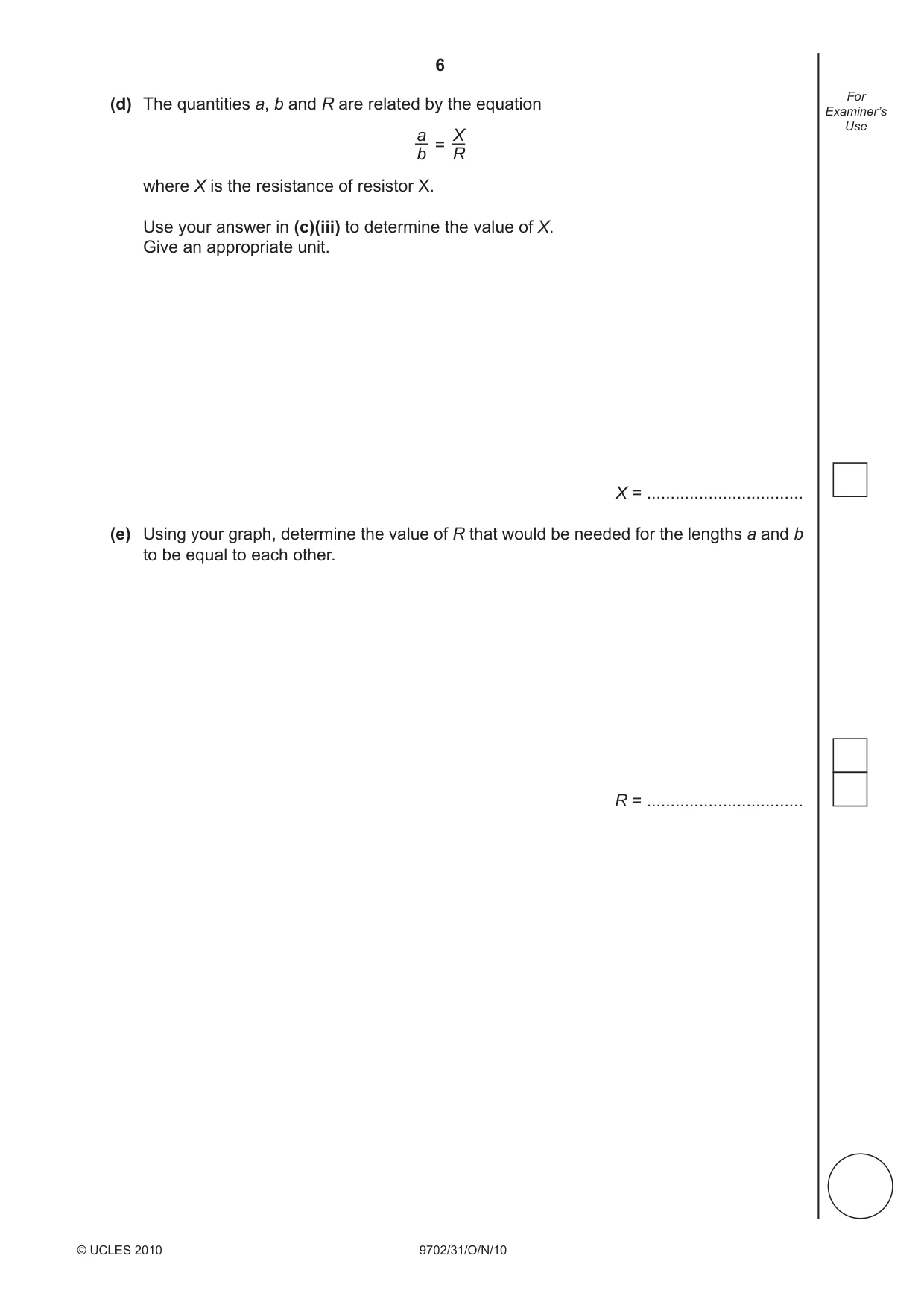 Cambridge A Level Physics 9702 2010 Oct/Nov Paper 3 · Variant 1 question paper, page 6 of 12