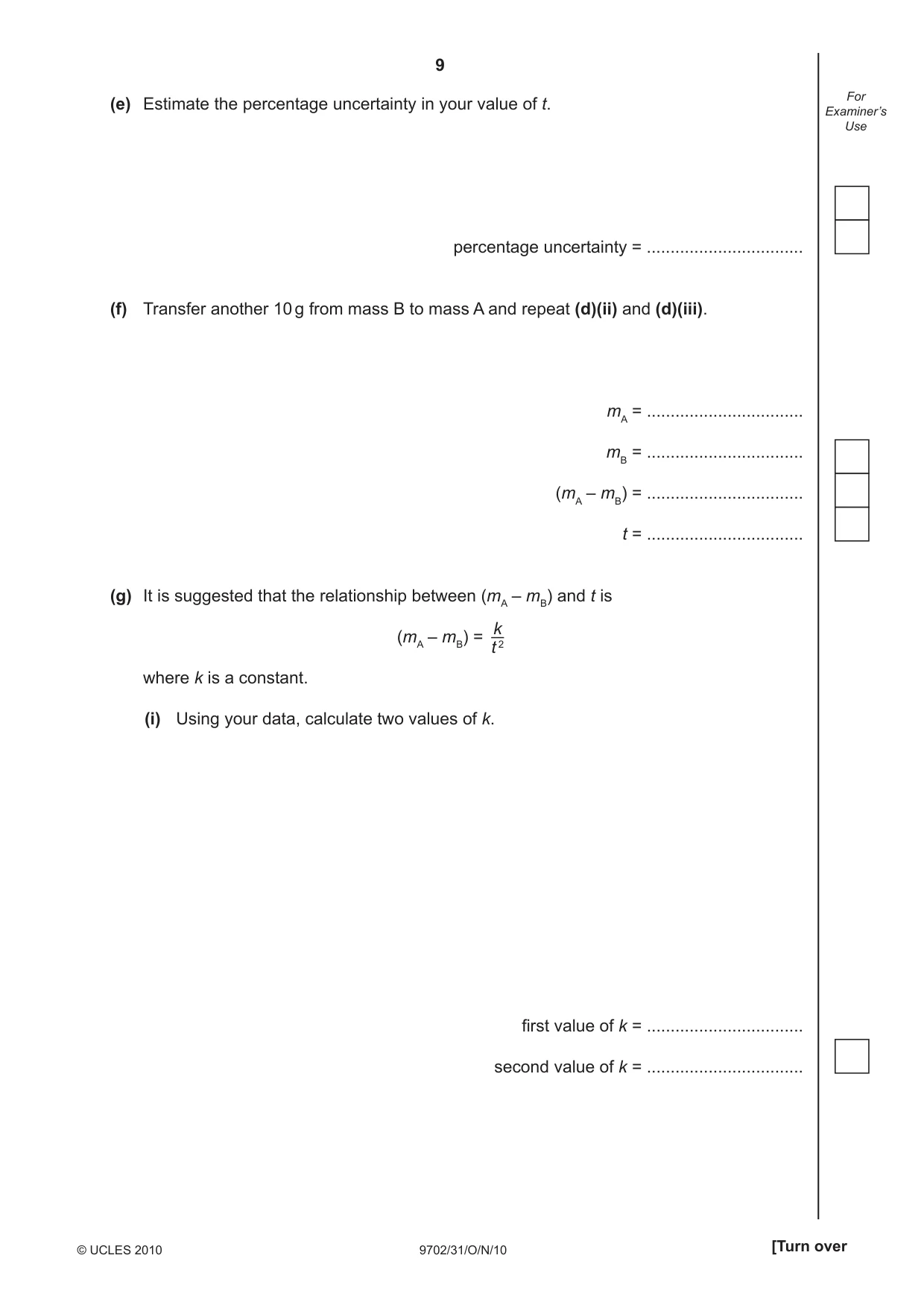 Cambridge A Level Physics 9702 2010 Oct/Nov Paper 3 · Variant 1 question paper, page 9 of 12
