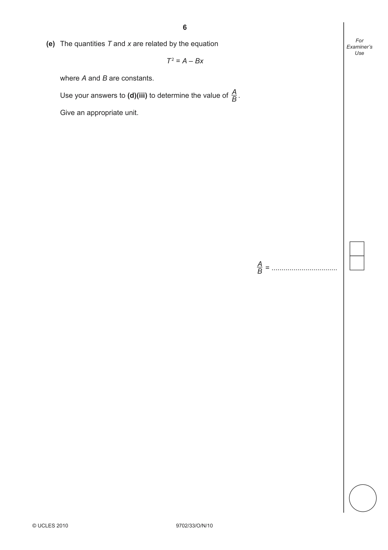 Cambridge A Level Physics 9702 2010 Oct/Nov Paper 3 · Variant 3 question paper, page 6 of 12