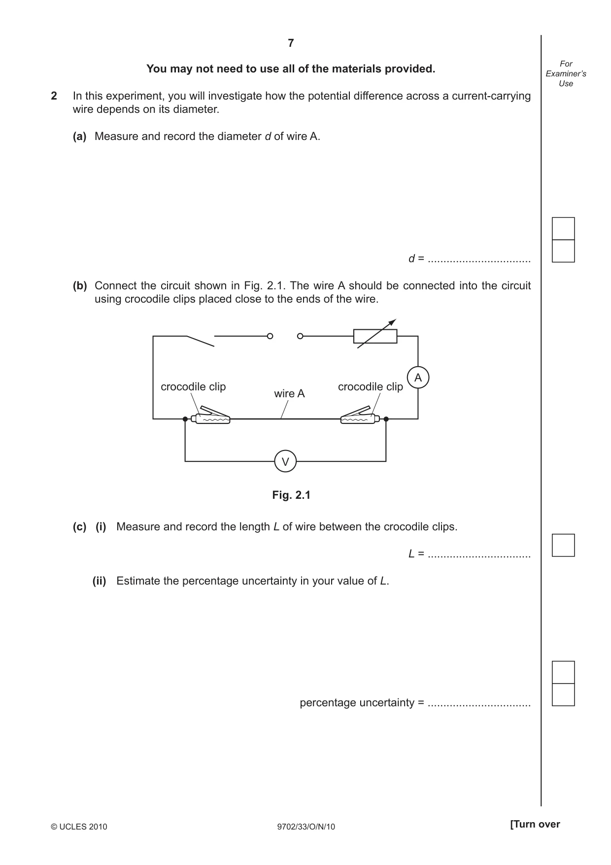 Cambridge A Level Physics 9702 2010 Oct/Nov Paper 3 · Variant 3 question paper, page 7 of 12