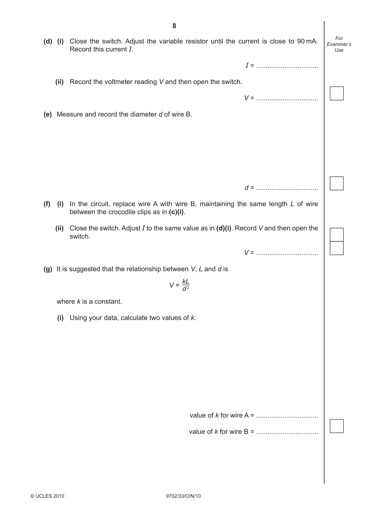 Cambridge A Level Physics 9702 2010 Oct/Nov Paper 3 · Variant 3 question paper, page 8 of 12