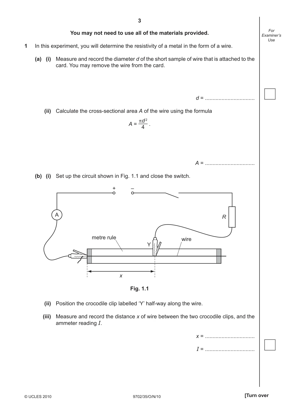 Cambridge A Level Physics 9702 2010 Oct/Nov Paper 3 · Variant 5 question paper, page 3 of 12