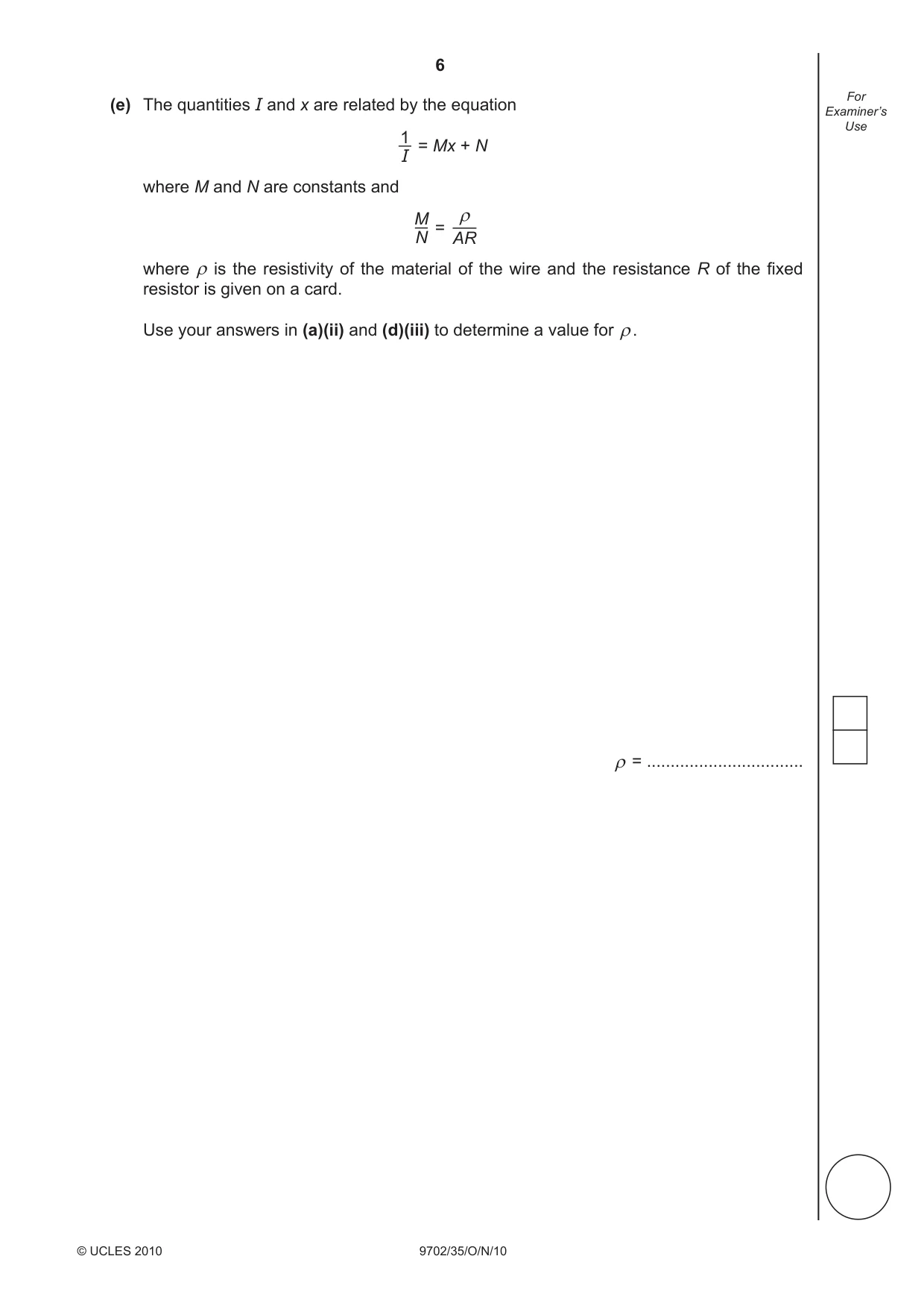 Cambridge A Level Physics 9702 2010 Oct/Nov Paper 3 · Variant 5 question paper, page 6 of 12