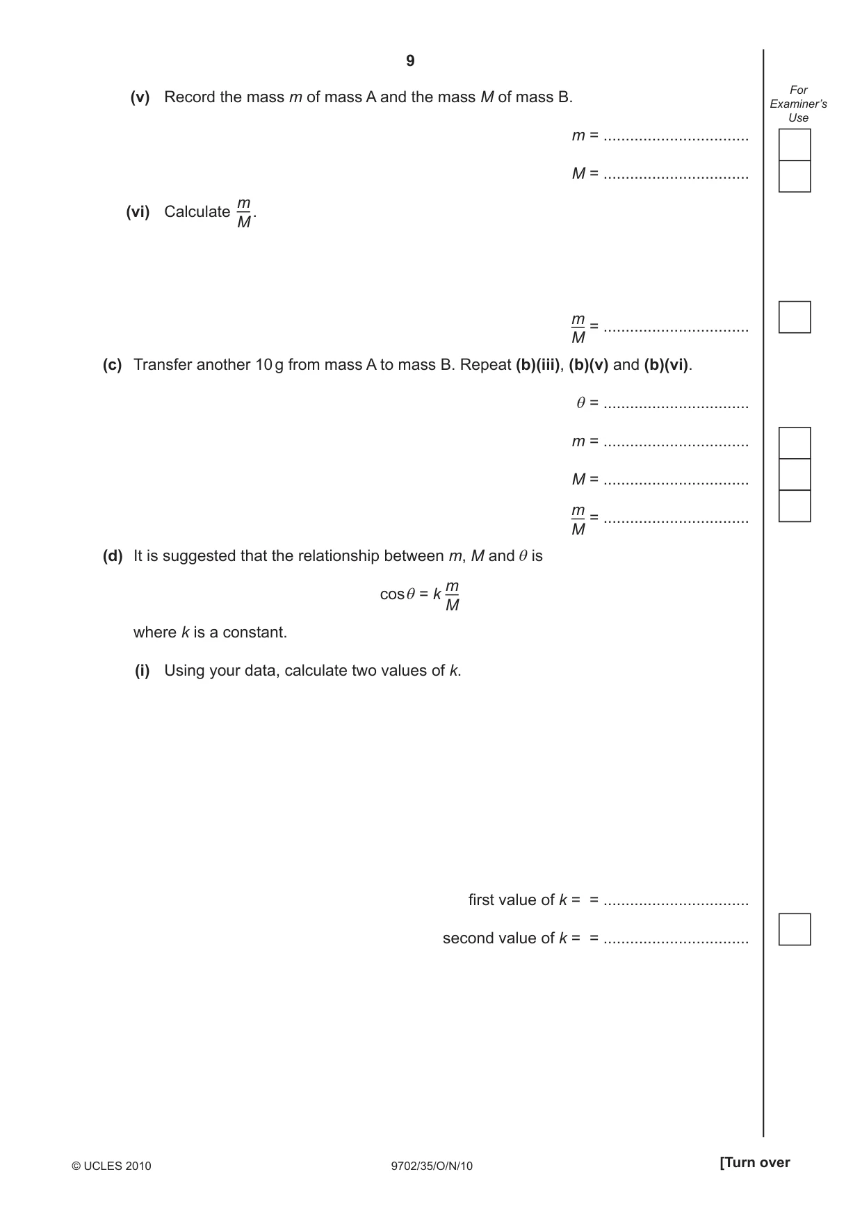 Cambridge A Level Physics 9702 2010 Oct/Nov Paper 3 · Variant 5 question paper, page 9 of 12