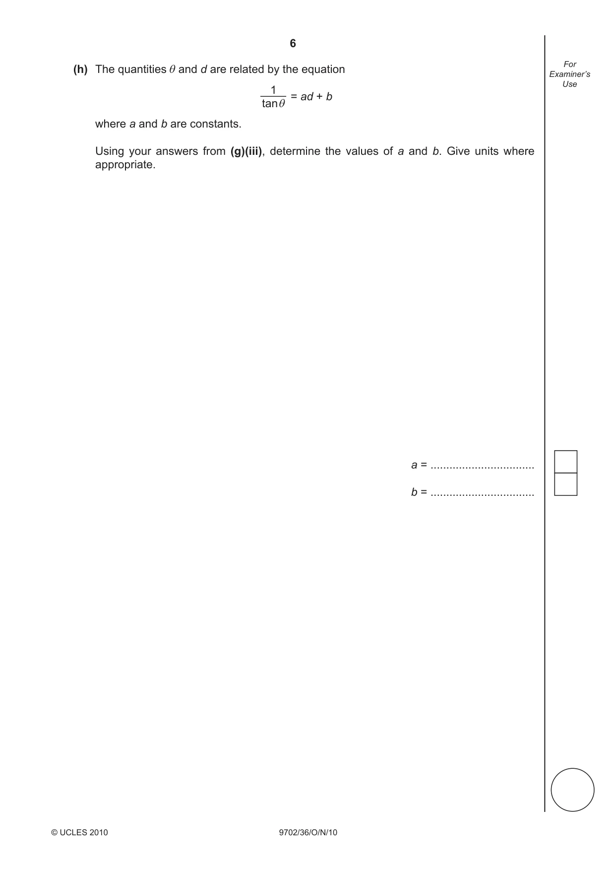 Cambridge A Level Physics 9702 2010 Oct/Nov Paper 3 · Variant 6 question paper, page 6 of 12
