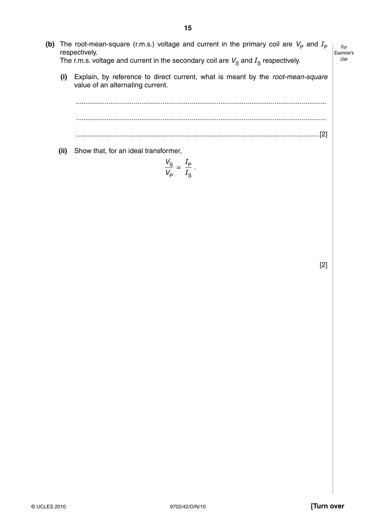 Cambridge A Level Physics 9702 2010 Oct/Nov Paper 4 · Variant 2 question paper, page 15 of 24