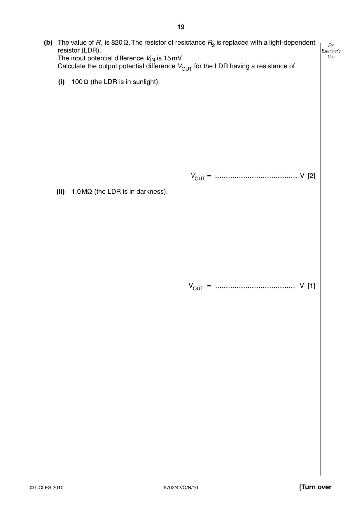 Cambridge A Level Physics 9702 2010 Oct/Nov Paper 4 · Variant 2 question paper, page 19 of 24
