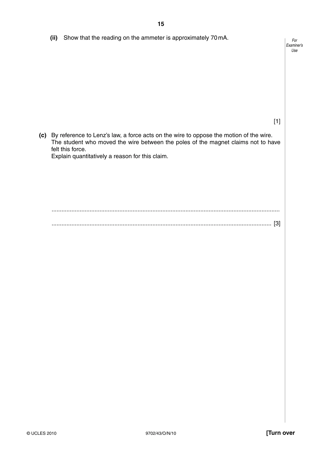 Cambridge A Level Physics 9702 2010 Oct/Nov Paper 4 · Variant 3 question paper, page 15 of 24