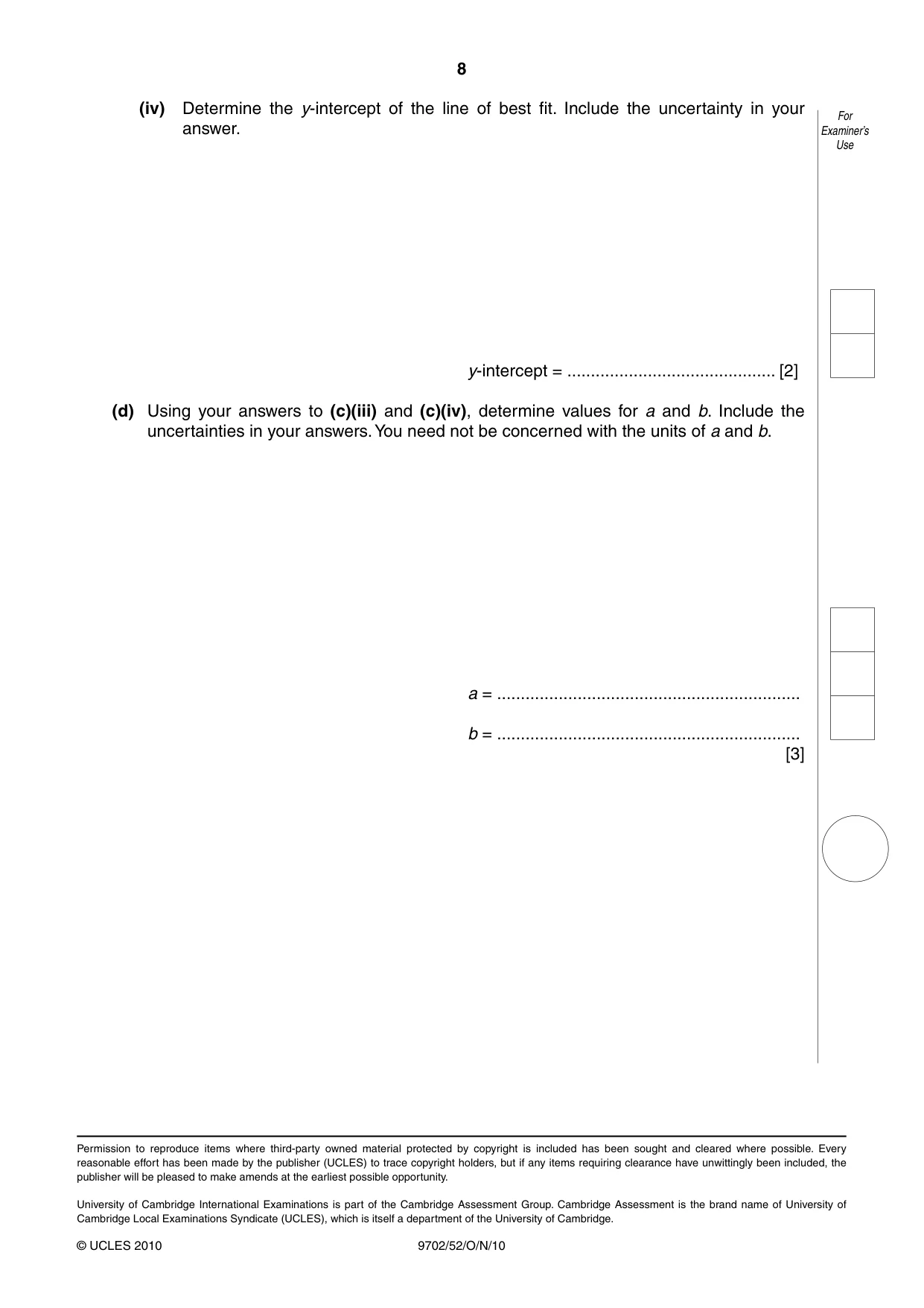 Cambridge A Level Physics 9702 2010 Oct/Nov Paper 5 · Variant 2 question paper, page 8 of 8