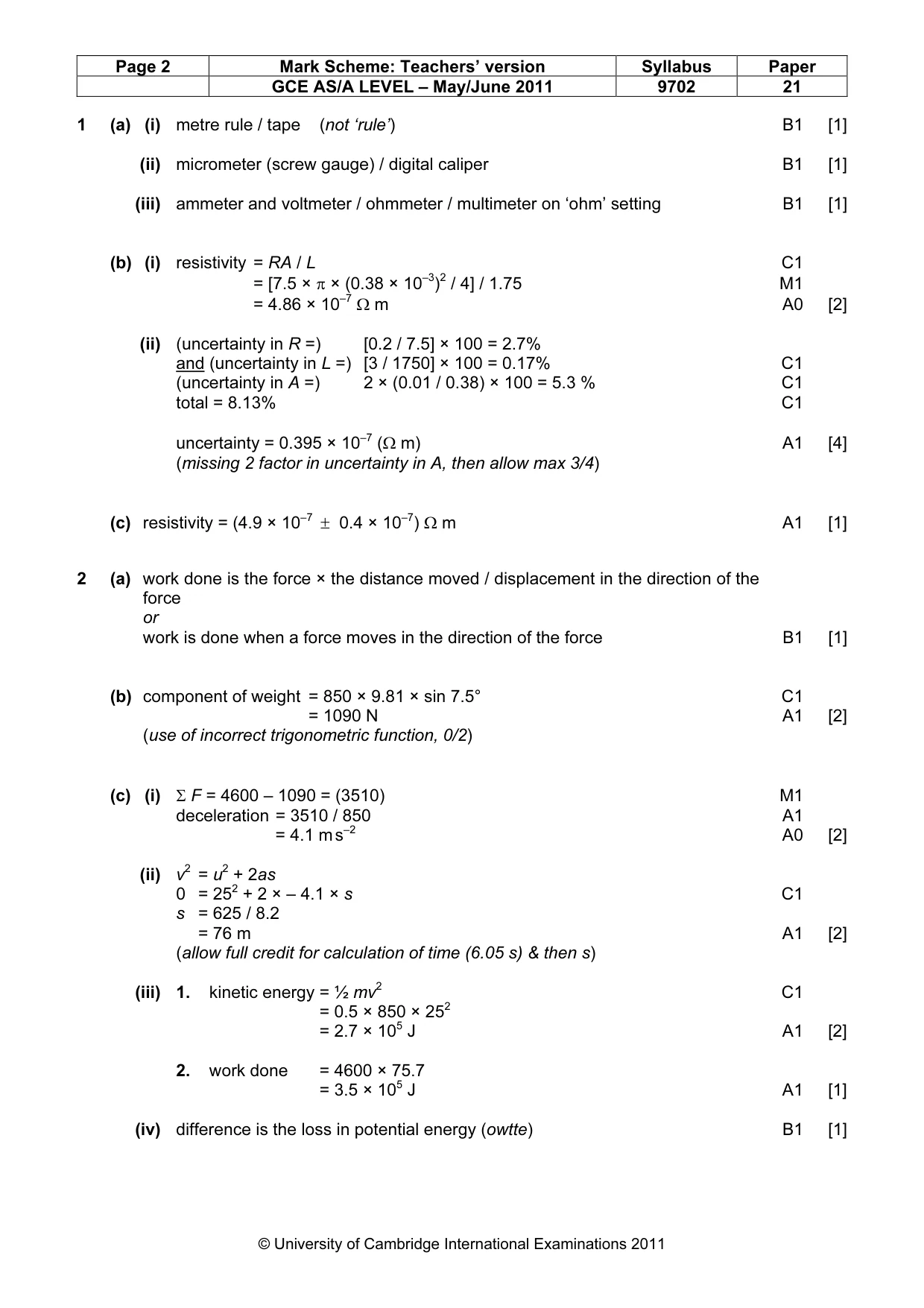 Mark scheme, page 2 of 4