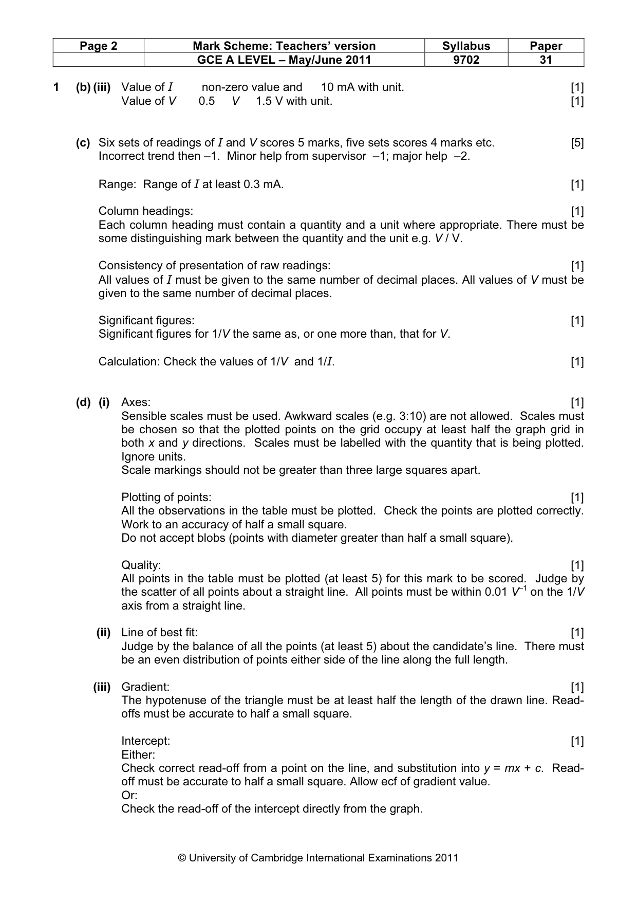 Mark scheme, page 2 of 4