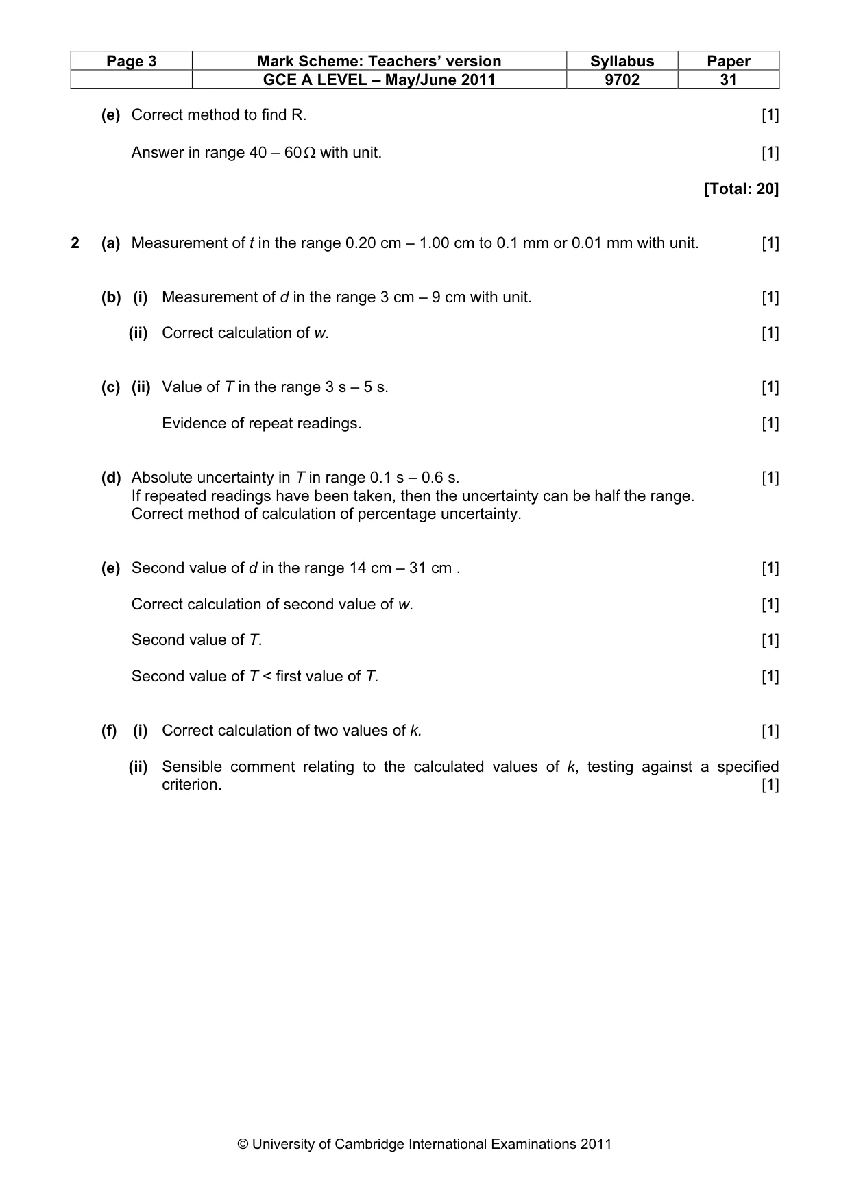 Mark scheme, page 3 of 4