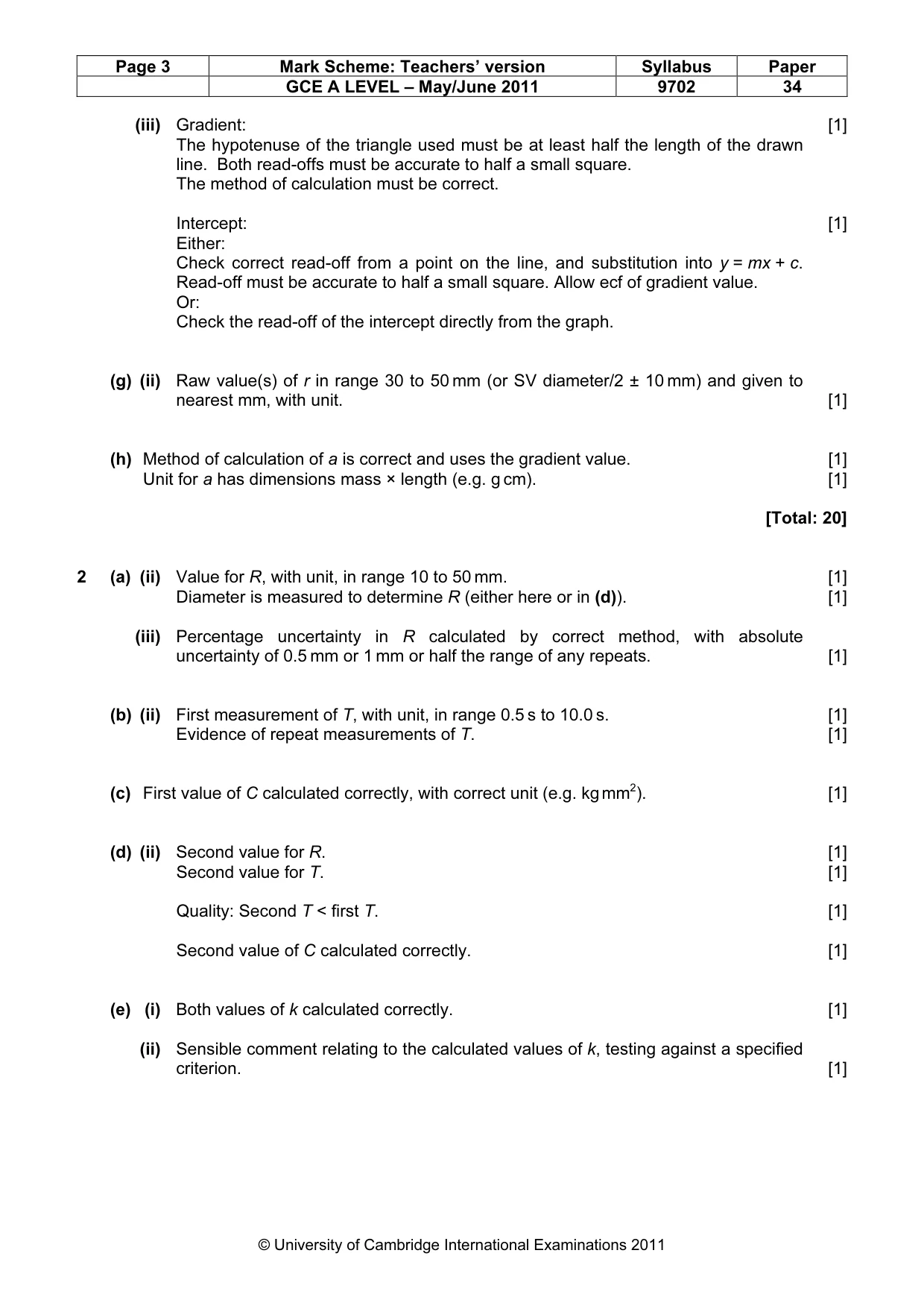 Mark scheme, page 3 of 4
