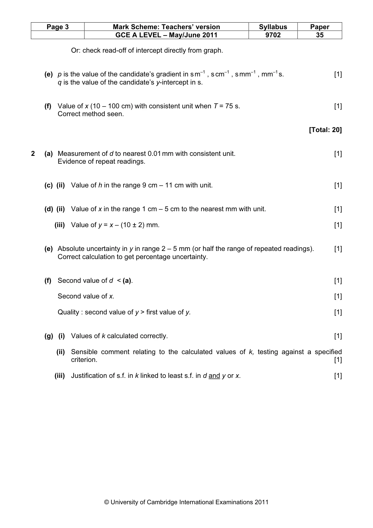 Mark scheme, page 3 of 4