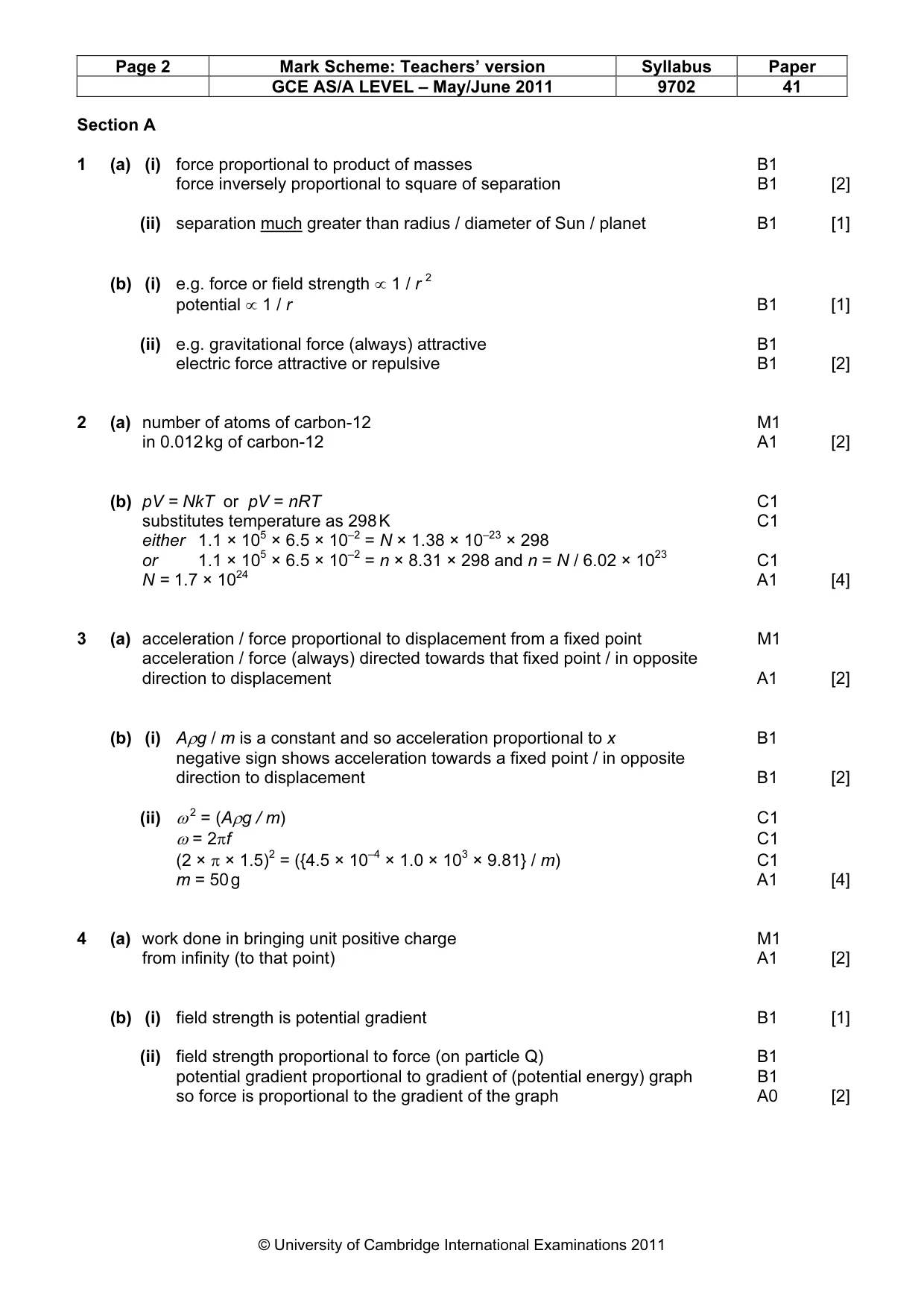 Mark scheme, page 2 of 5