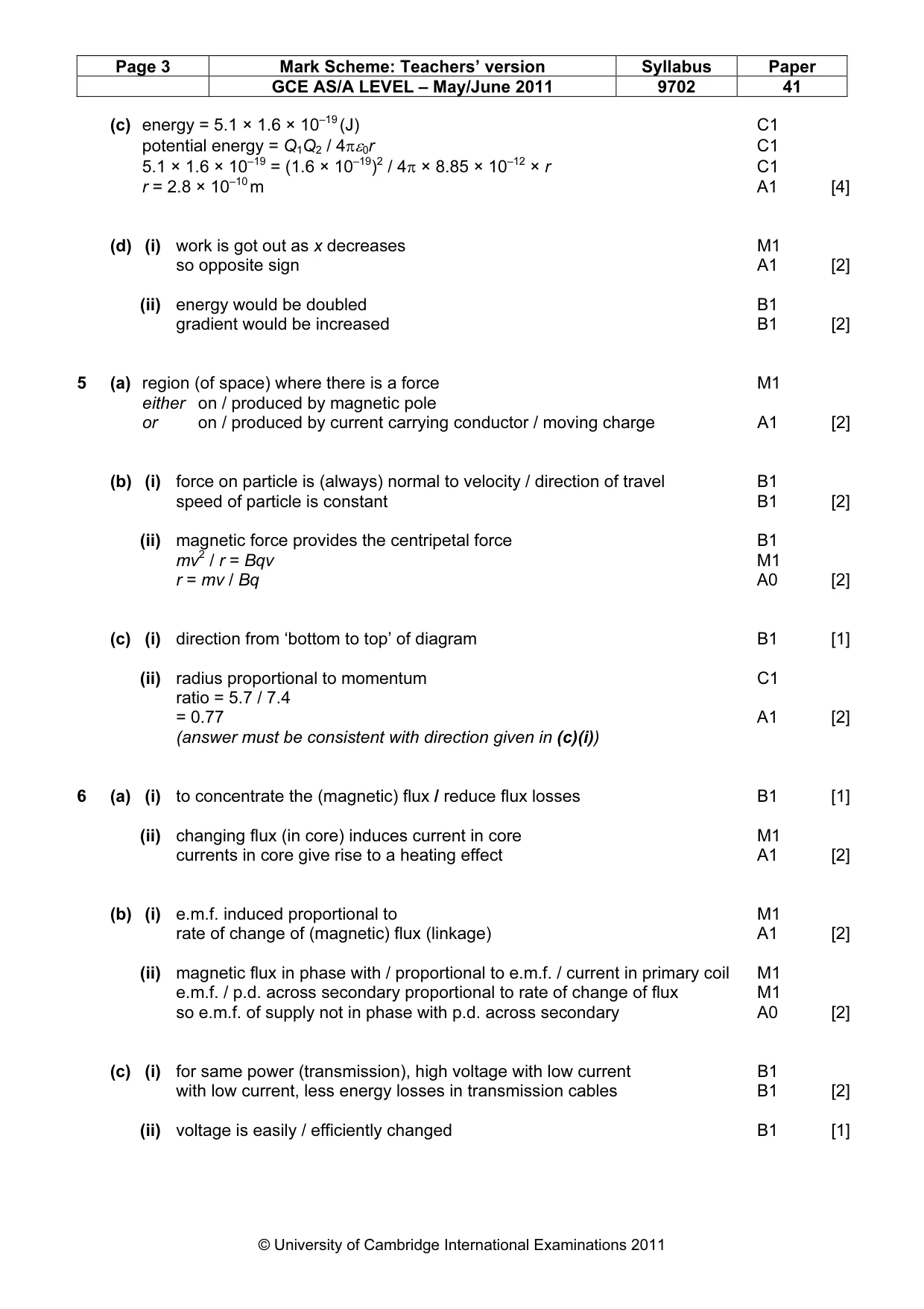 Mark scheme, page 3 of 5