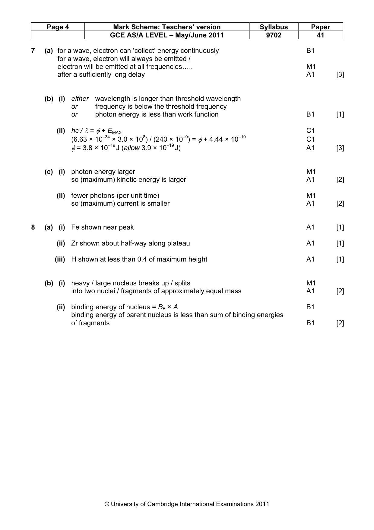 Mark scheme, page 4 of 5