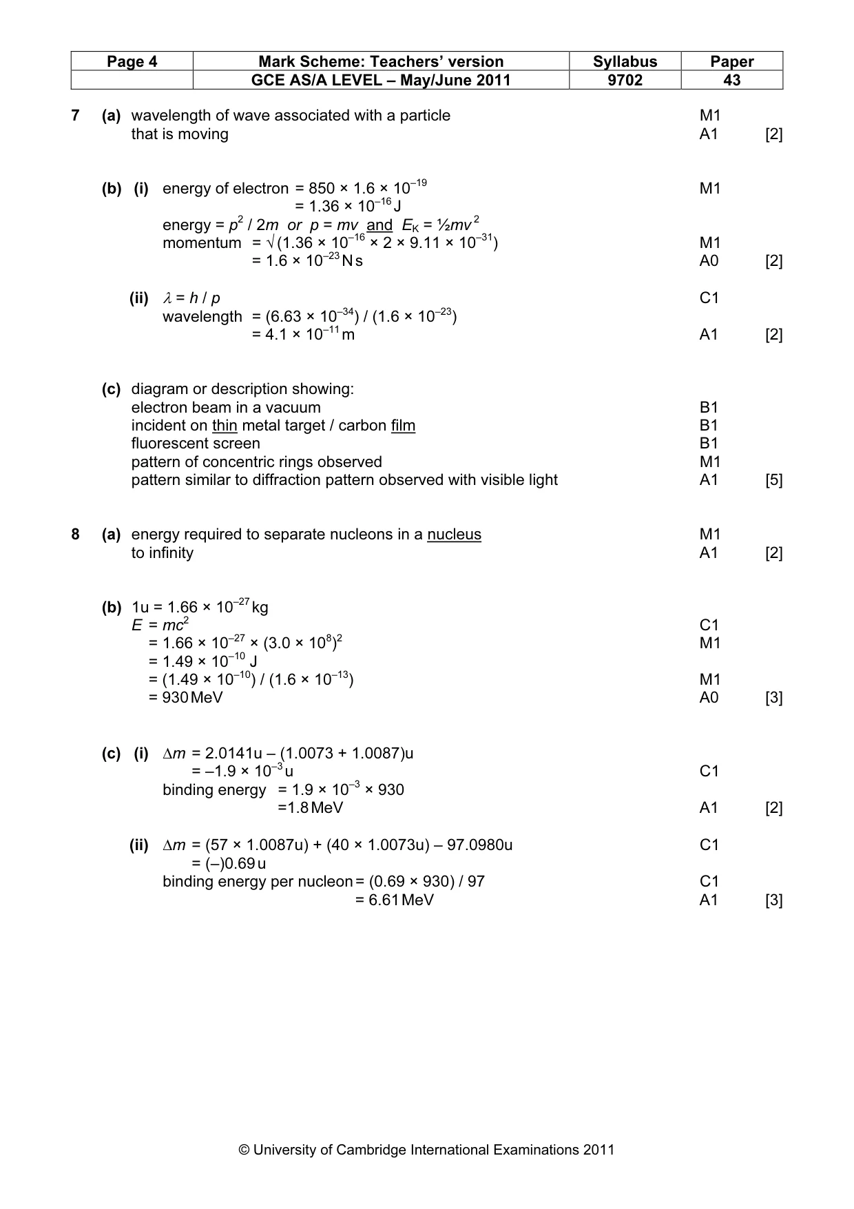 Mark scheme, page 4 of 6