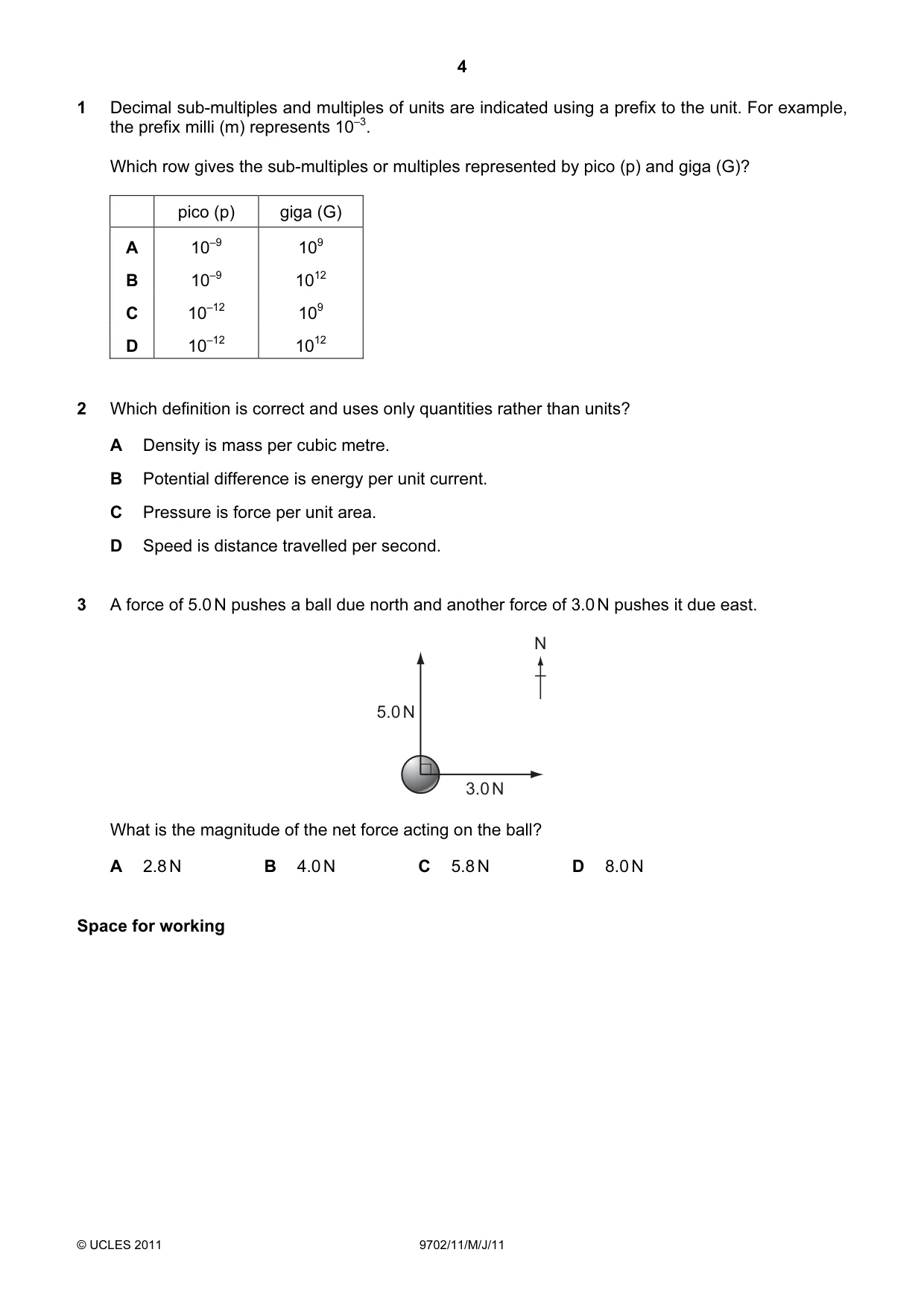 Cambridge A Level Physics 9702 2011 May/June Paper 1 · Variant 1 question paper, page 4 of 28