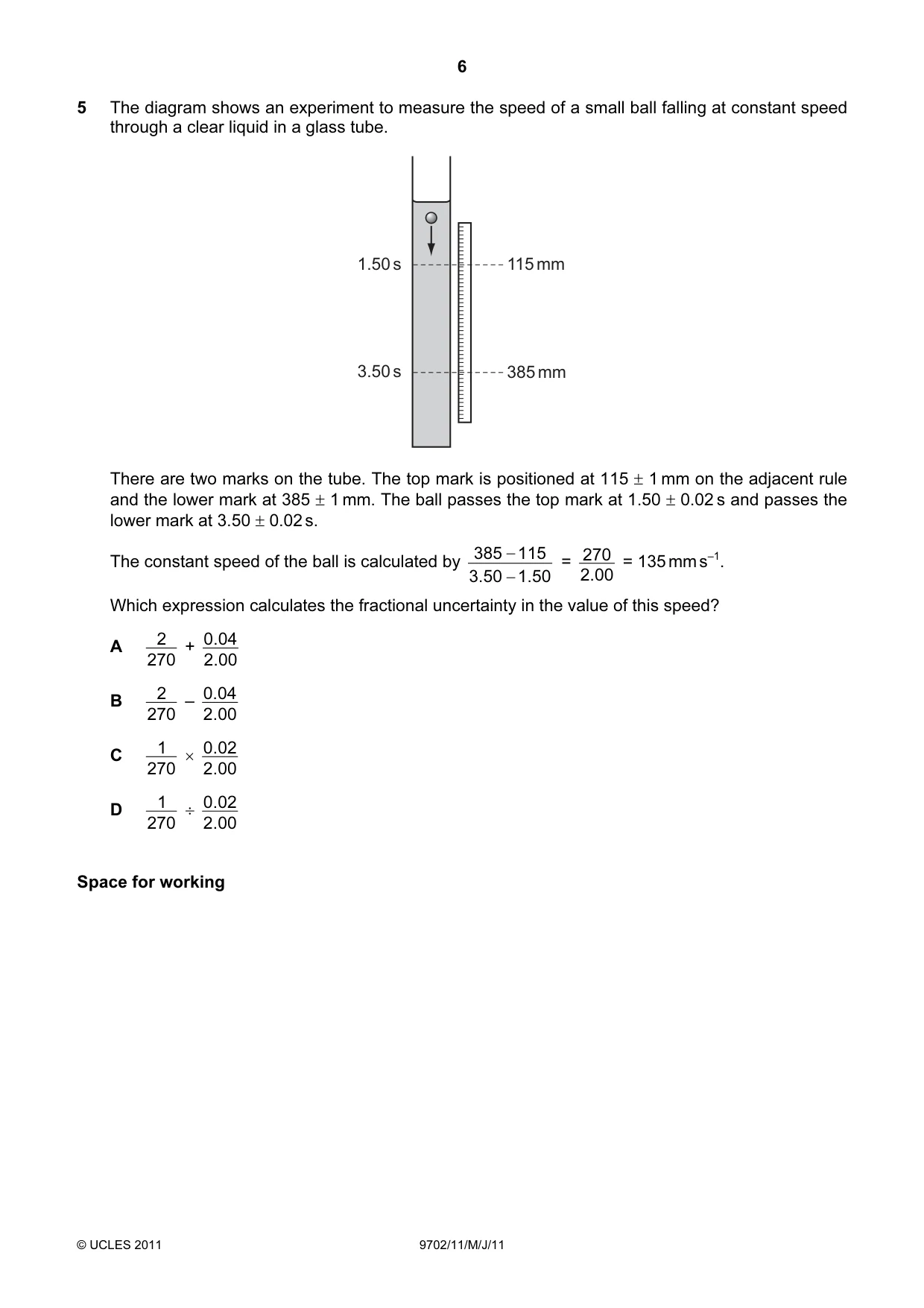 Cambridge A Level Physics 9702 2011 May/June Paper 1 · Variant 1 question paper, page 6 of 28
