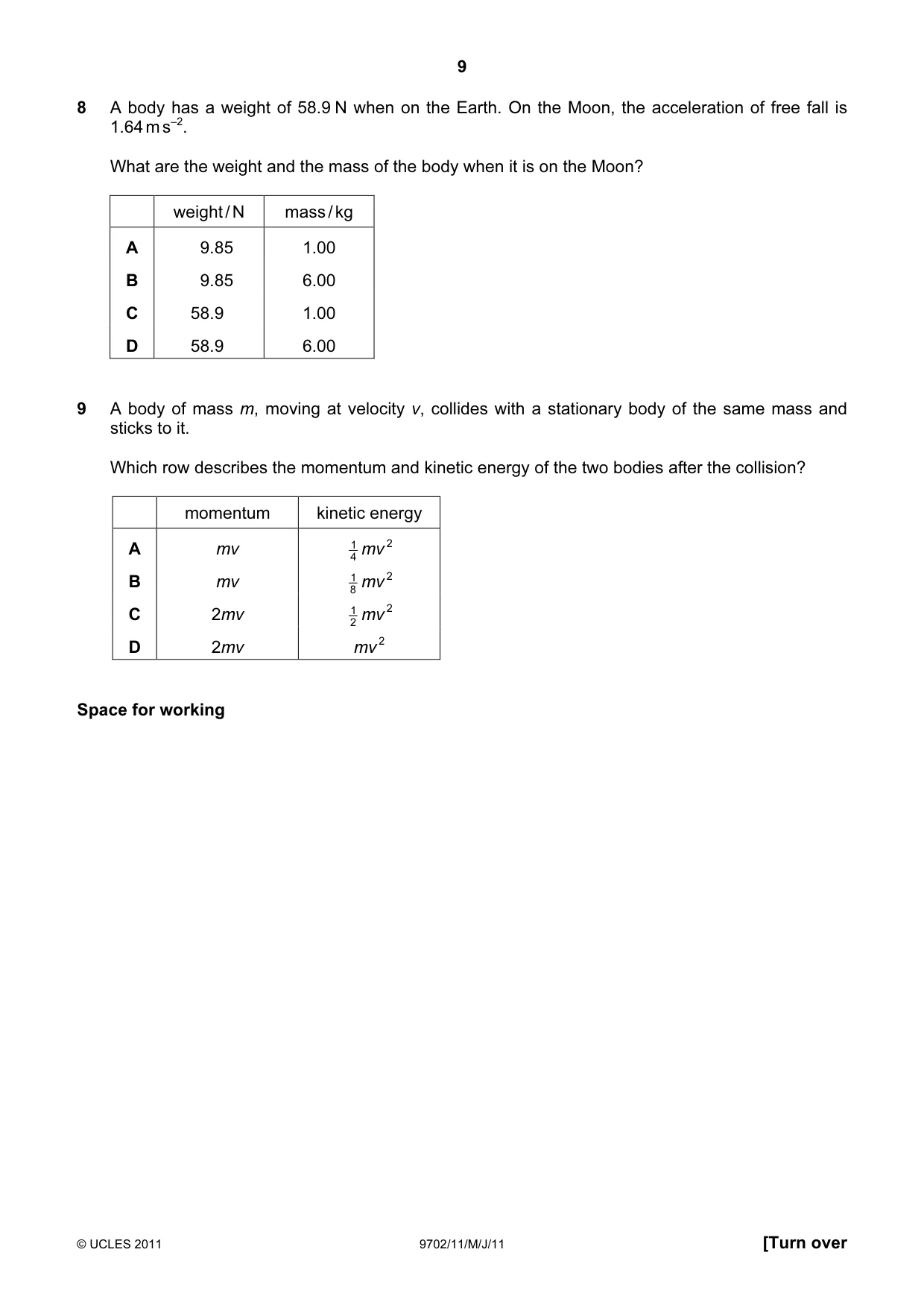 Cambridge A Level Physics 9702 2011 May/June Paper 1 · Variant 1 question paper, page 9 of 28