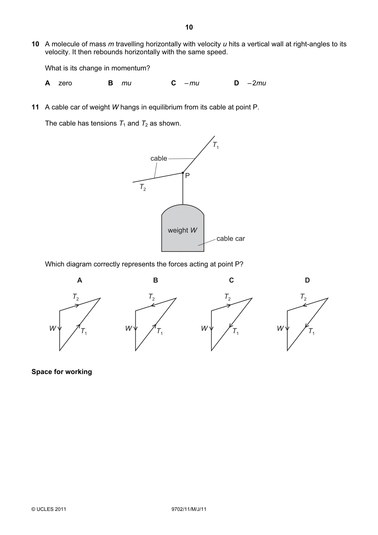 Cambridge A Level Physics 9702 2011 May/June Paper 1 · Variant 1 question paper, page 10 of 28