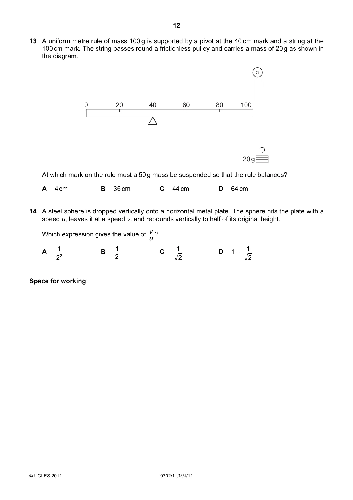 Cambridge A Level Physics 9702 2011 May/June Paper 1 · Variant 1 question paper, page 12 of 28