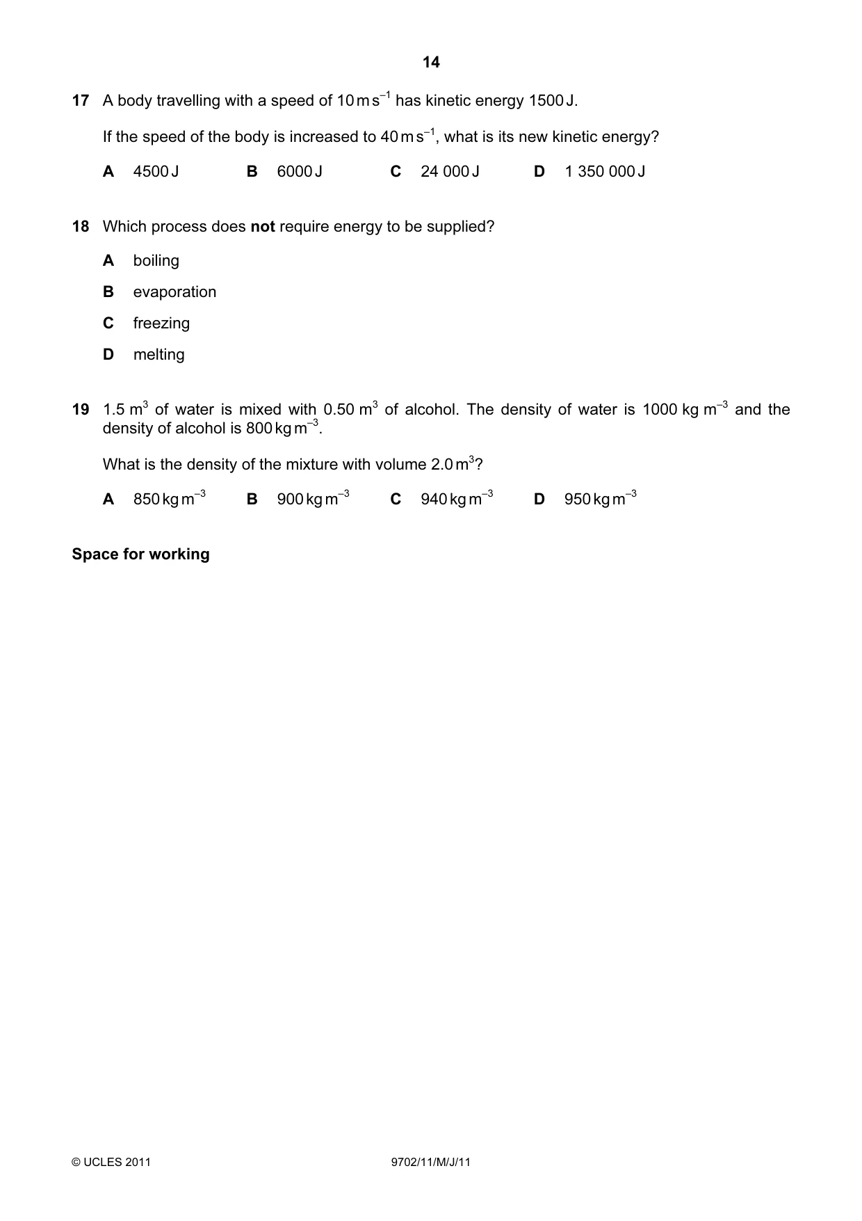Cambridge A Level Physics 9702 2011 May/June Paper 1 · Variant 1 question paper, page 14 of 28