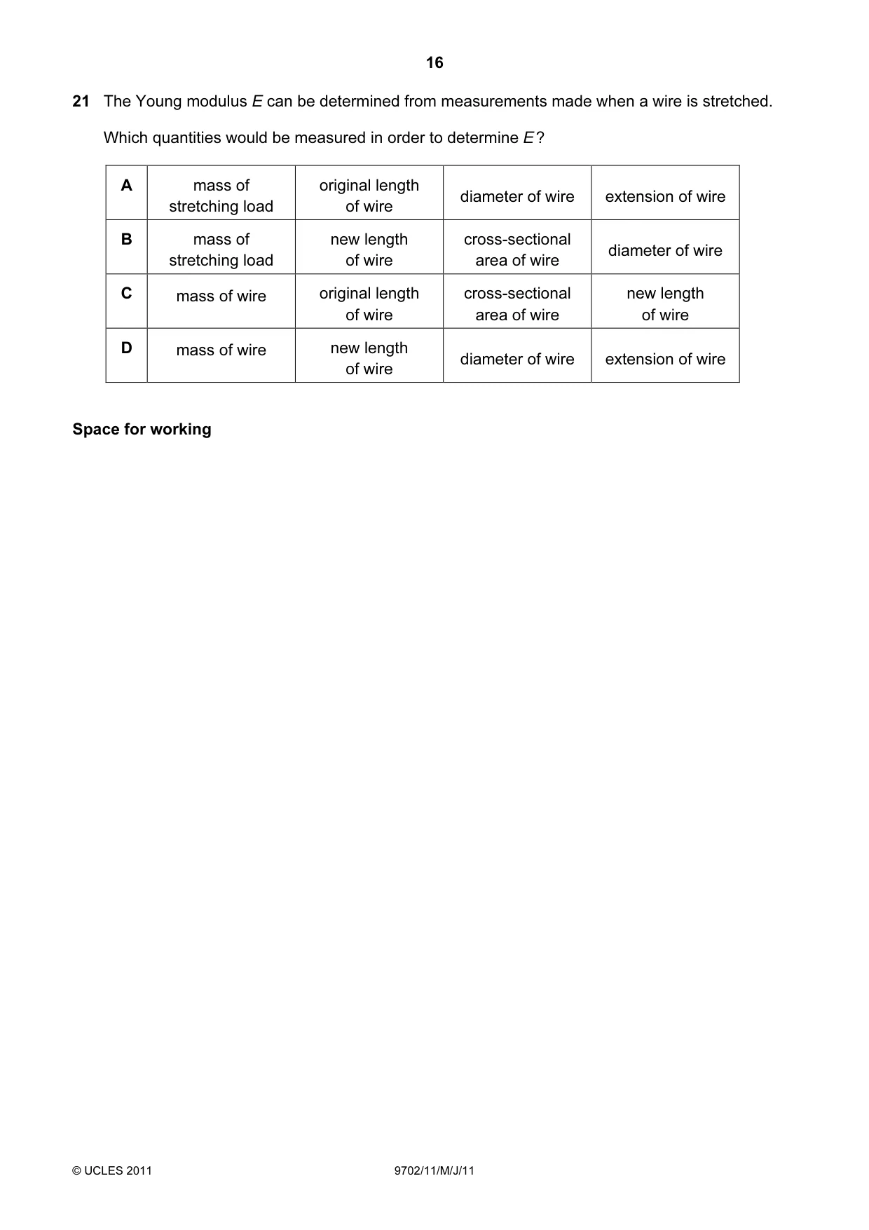 Cambridge A Level Physics 9702 2011 May/June Paper 1 · Variant 1 question paper, page 16 of 28