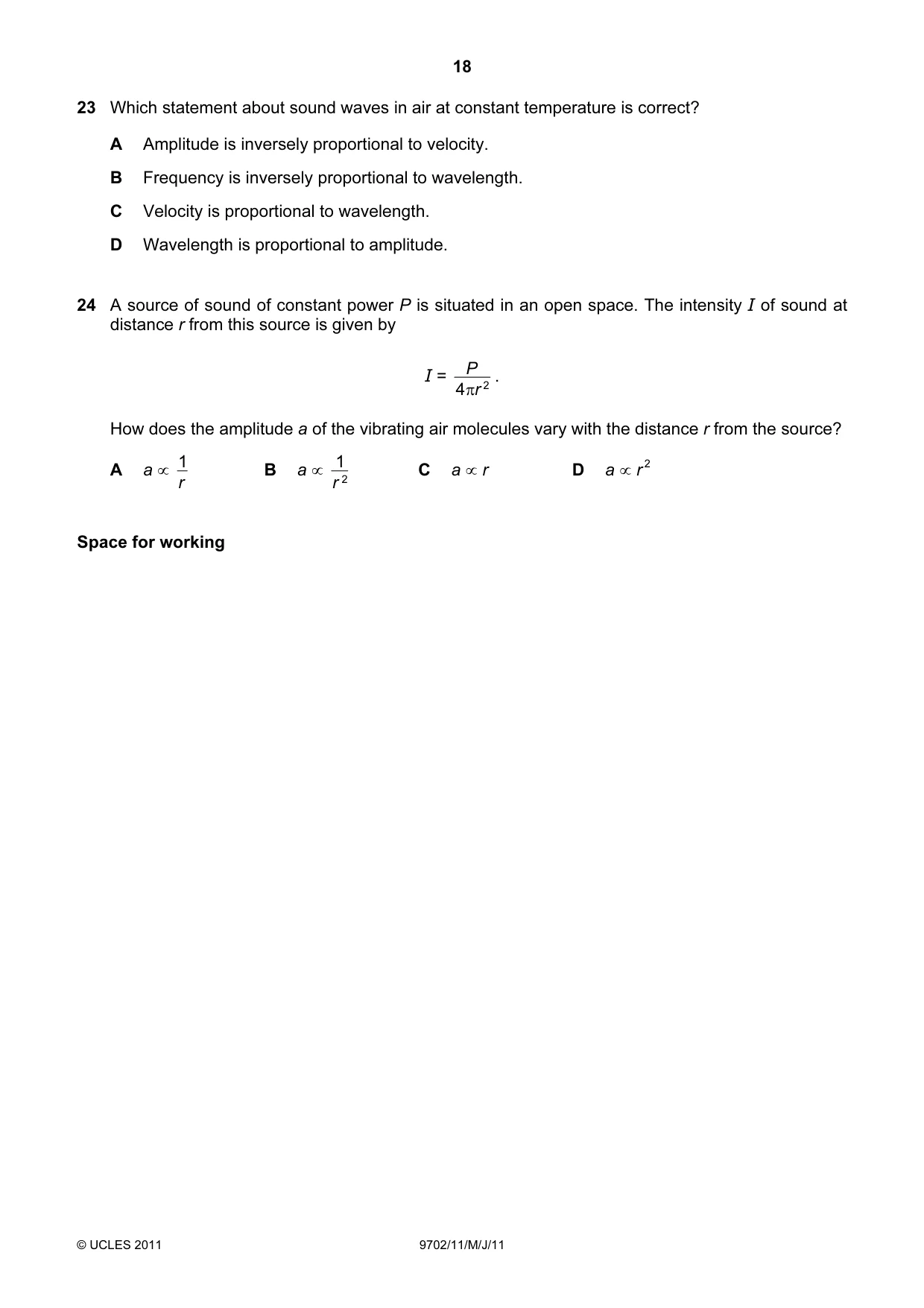 Cambridge A Level Physics 9702 2011 May/June Paper 1 · Variant 1 question paper, page 18 of 28