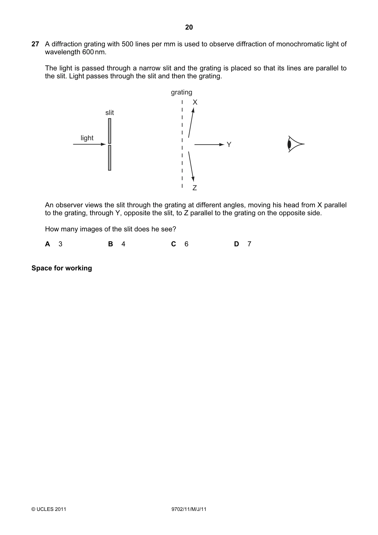 Cambridge A Level Physics 9702 2011 May/June Paper 1 · Variant 1 question paper, page 20 of 28