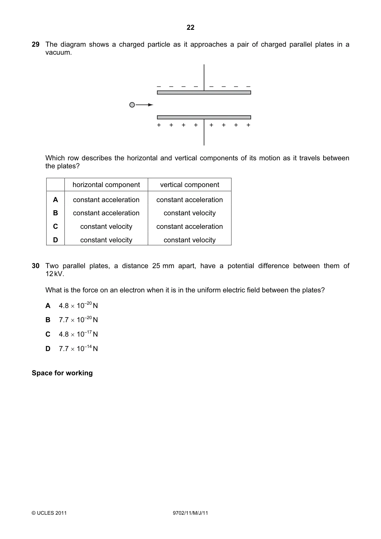 Cambridge A Level Physics 9702 2011 May/June Paper 1 · Variant 1 question paper, page 22 of 28