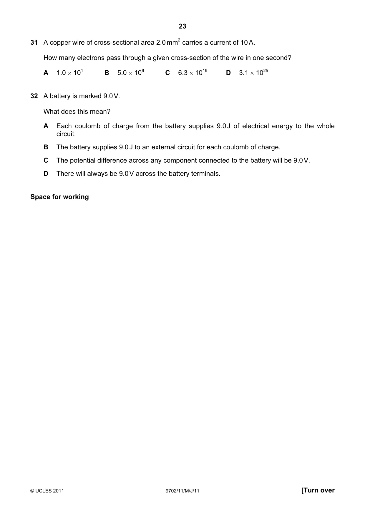 Cambridge A Level Physics 9702 2011 May/June Paper 1 · Variant 1 question paper, page 23 of 28