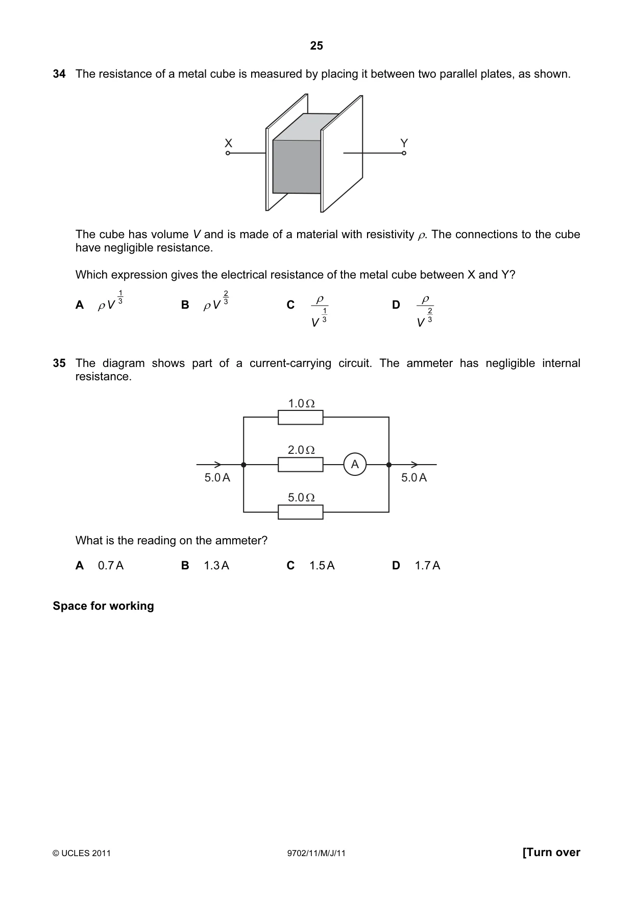 Cambridge A Level Physics 9702 2011 May/June Paper 1 · Variant 1 question paper, page 25 of 28