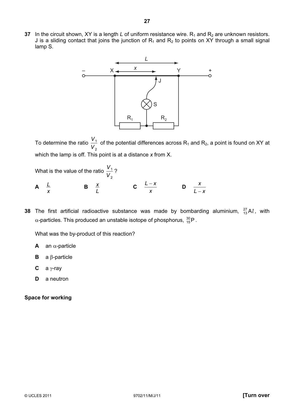Cambridge A Level Physics 9702 2011 May/June Paper 1 · Variant 1 question paper, page 27 of 28