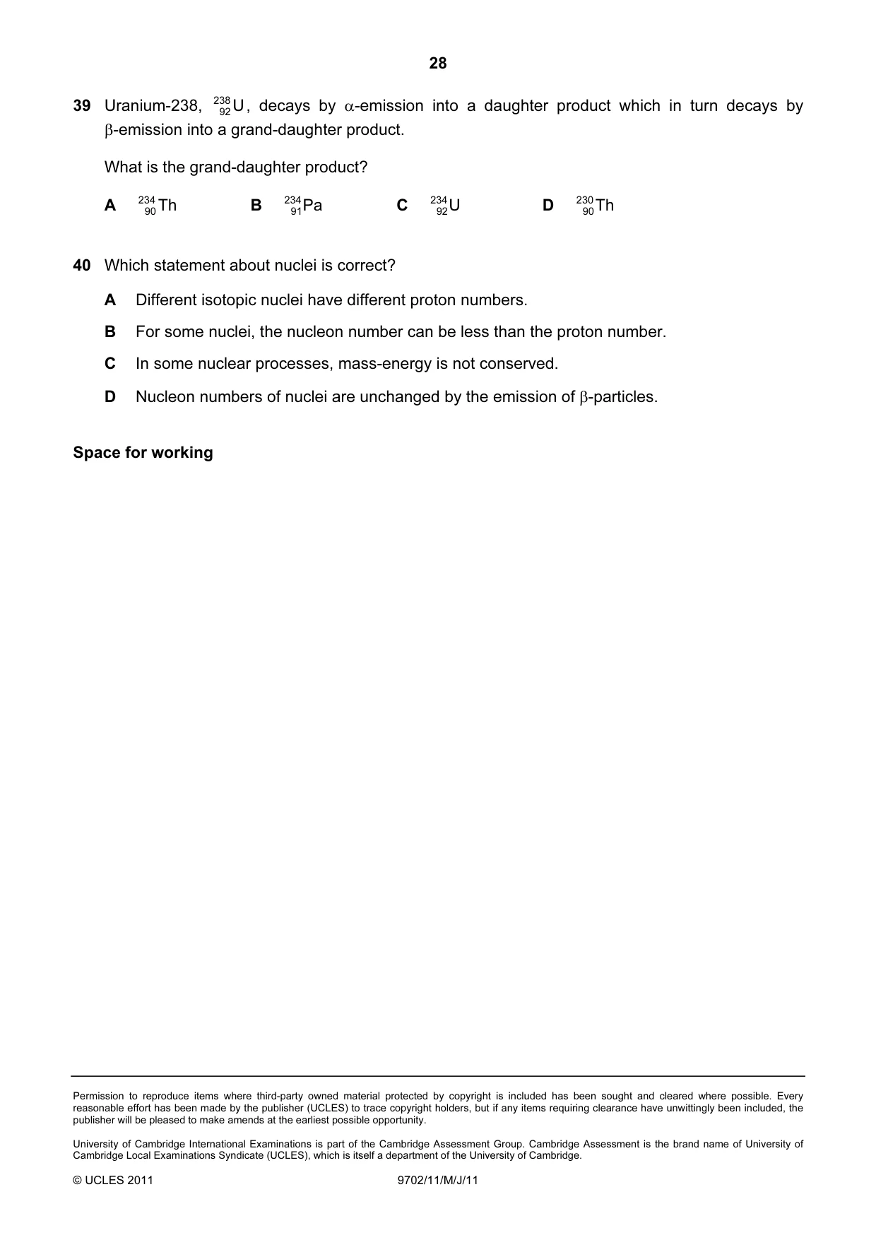 Cambridge A Level Physics 9702 2011 May/June Paper 1 · Variant 1 question paper, page 28 of 28