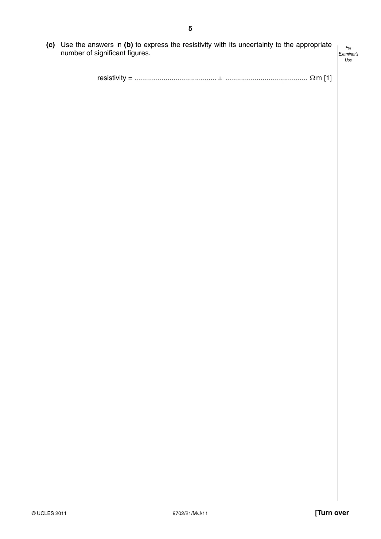 Cambridge A Level Physics 9702 2011 May/June Paper 2 · Variant 1 question paper, page 5 of 16