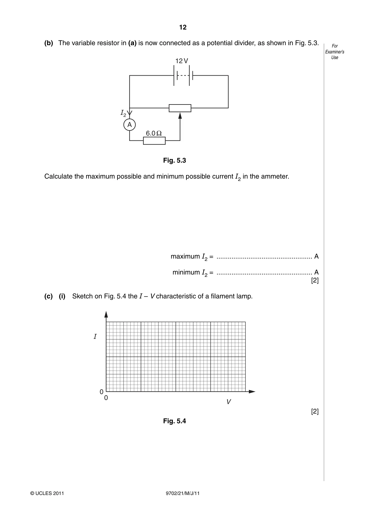 Cambridge A Level Physics 9702 2011 May/June Paper 2 · Variant 1 question paper, page 12 of 16