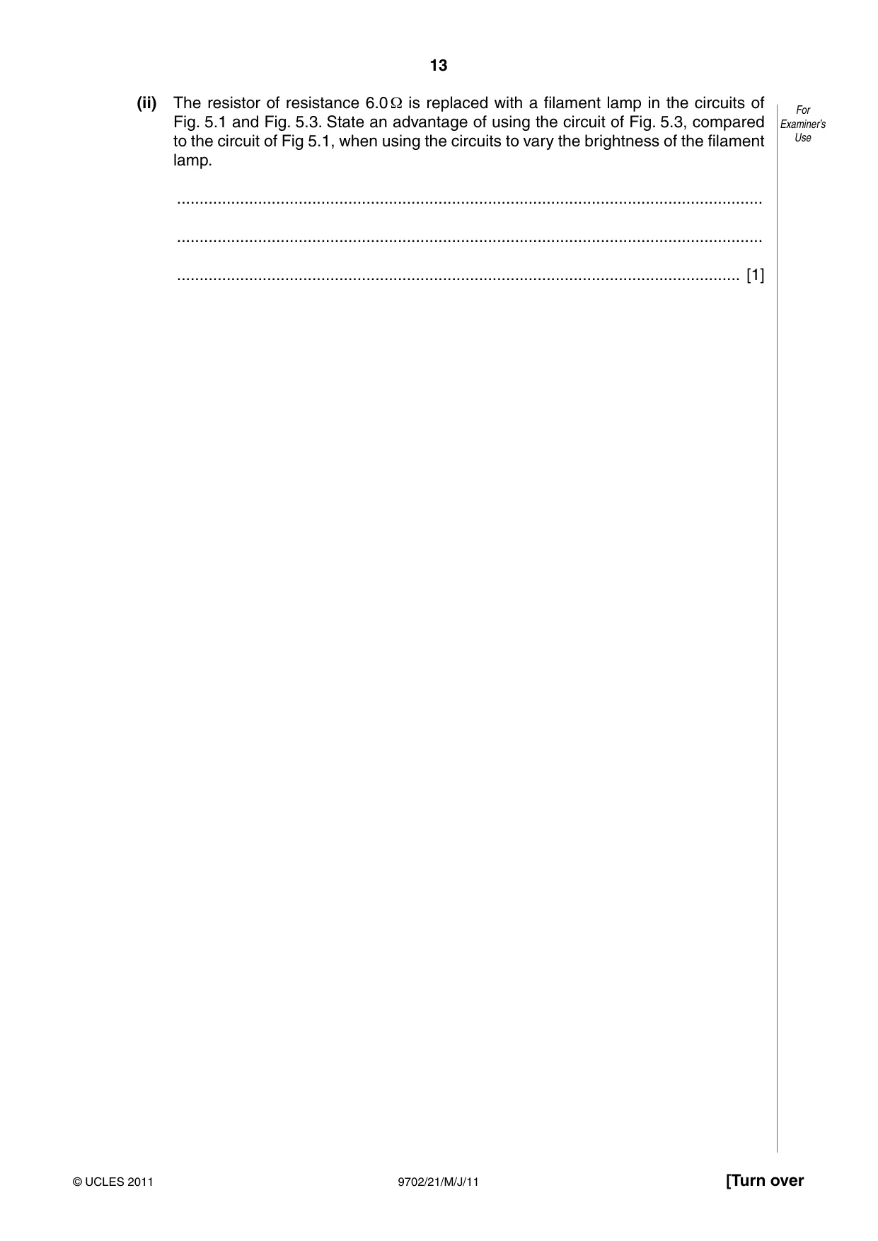 Cambridge A Level Physics 9702 2011 May/June Paper 2 · Variant 1 question paper, page 13 of 16