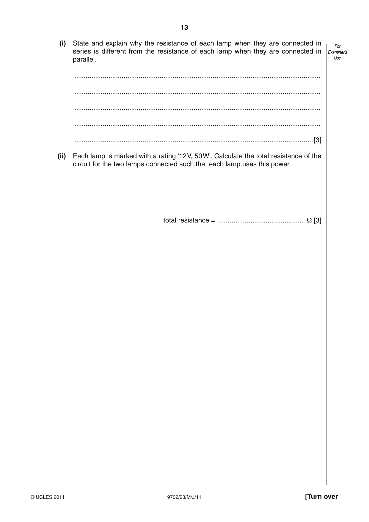 Cambridge A Level Physics 9702 2011 May/June Paper 2 · Variant 3 question paper, page 13 of 16