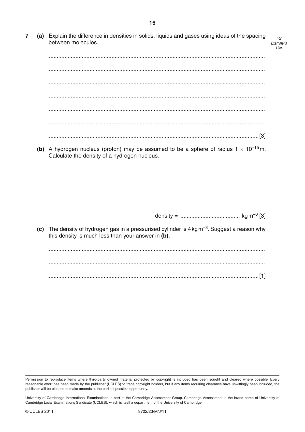 Cambridge A Level Physics 9702 2011 May/June Paper 2 · Variant 3 question paper, page 16 of 16