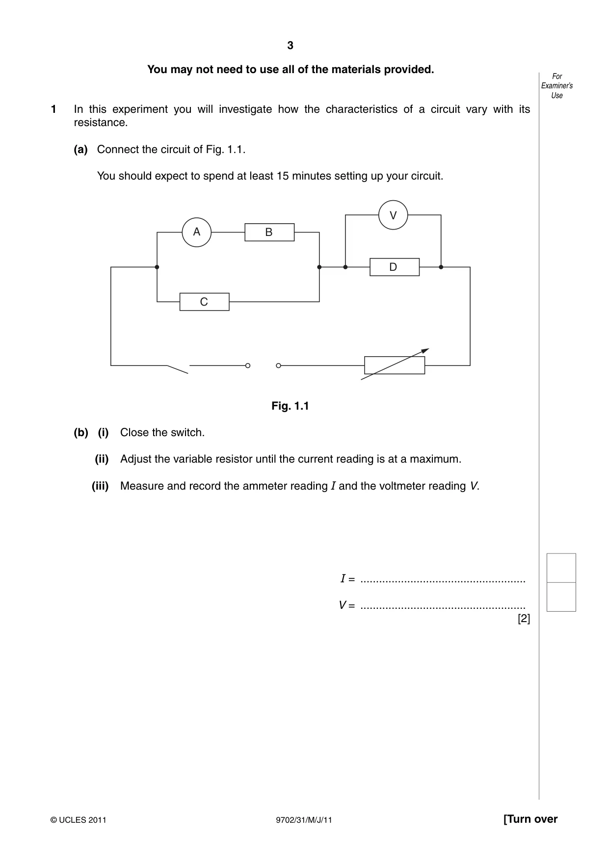 Cambridge A Level Physics 9702 2011 May/June Paper 3 · Variant 1 question paper, page 3 of 12