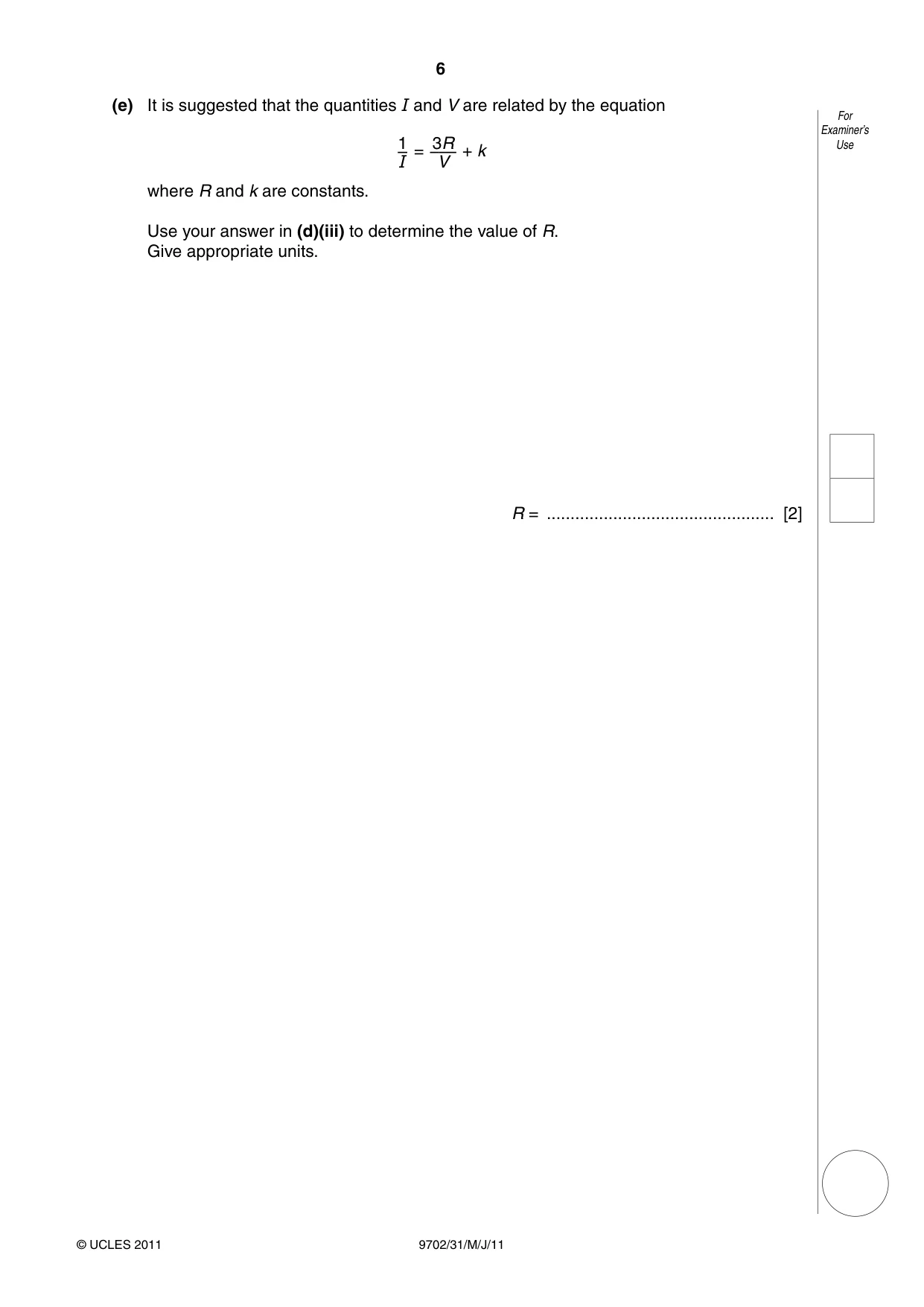 Cambridge A Level Physics 9702 2011 May/June Paper 3 · Variant 1 question paper, page 6 of 12