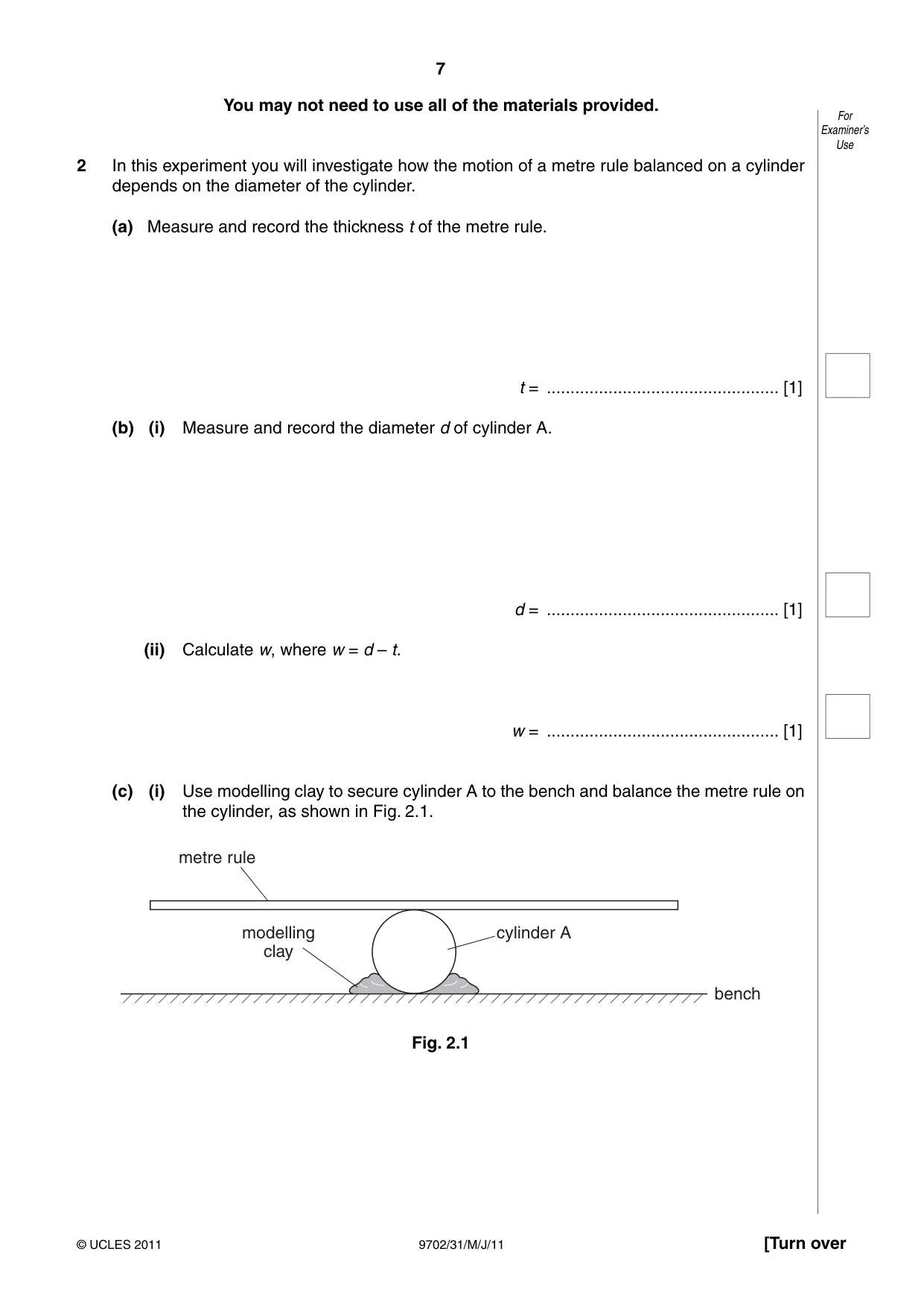 Cambridge A Level Physics 9702 2011 May/June Paper 3 · Variant 1 question paper, page 7 of 12