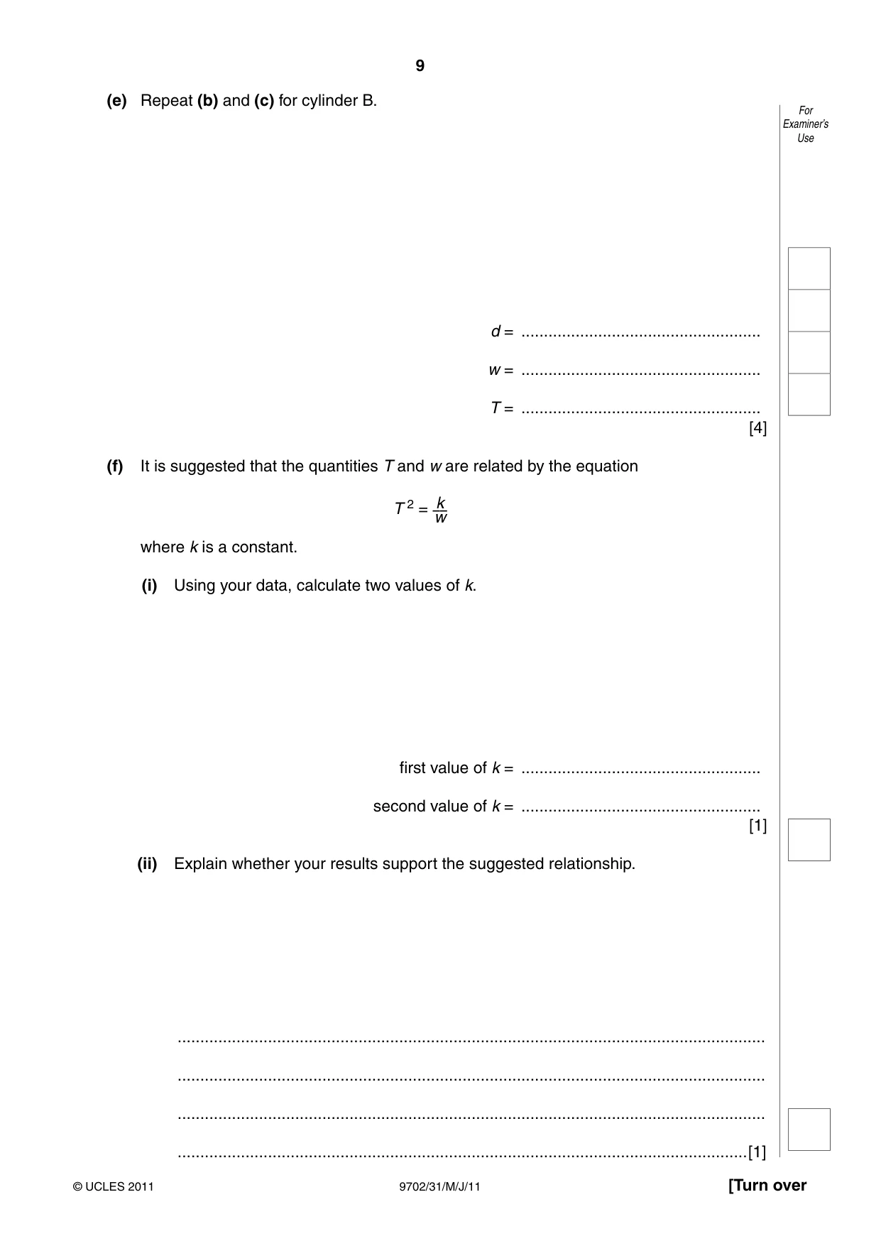 Cambridge A Level Physics 9702 2011 May/June Paper 3 · Variant 1 question paper, page 9 of 12