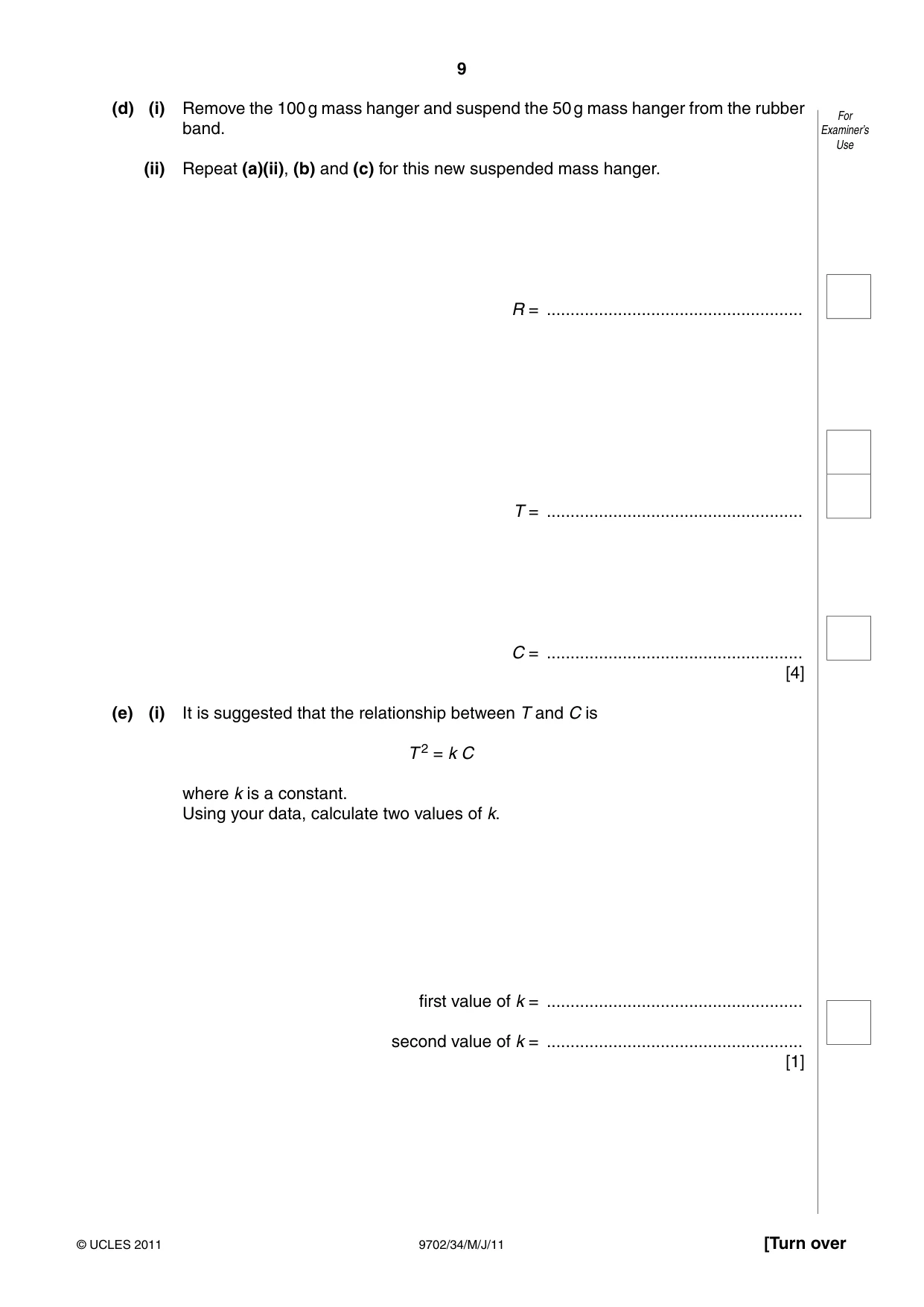 Cambridge A Level Physics 9702 2011 May/June Paper 3 · Variant 4 question paper, page 9 of 12