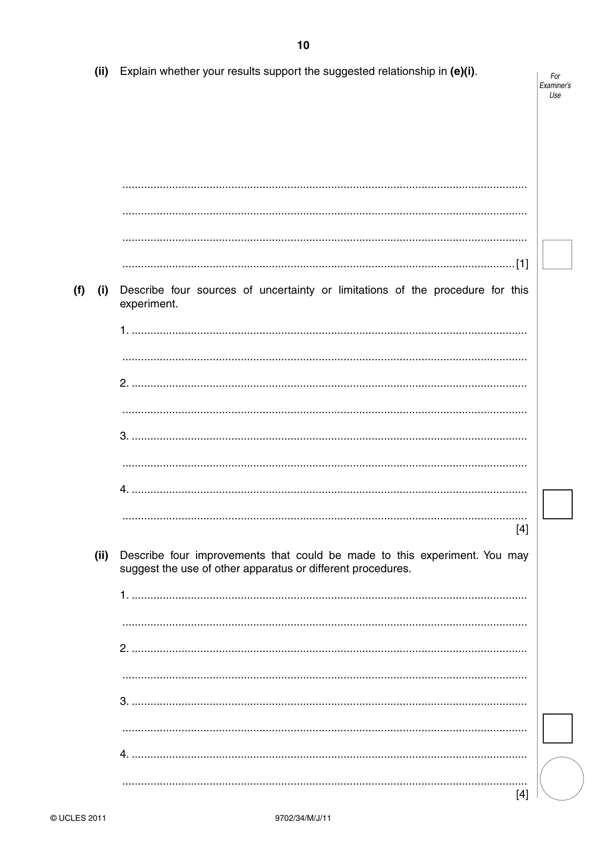 Cambridge A Level Physics 9702 2011 May/June Paper 3 · Variant 4 question paper, page 10 of 12