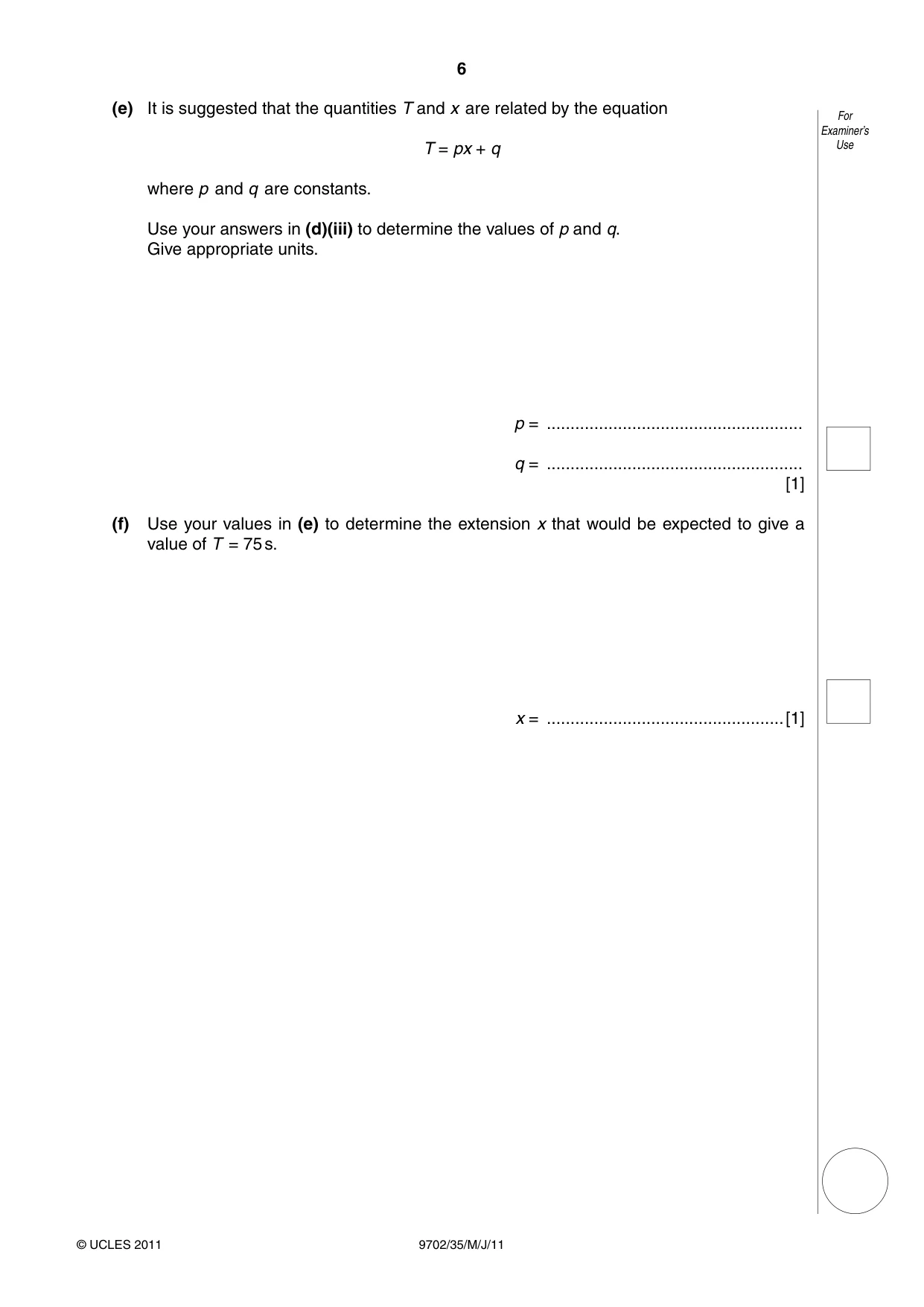 Cambridge A Level Physics 9702 2011 May/June Paper 3 · Variant 5 question paper, page 6 of 12